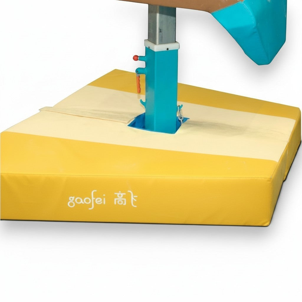 UK Gym Pits Gaofei yellow and cream PVC vault table base safety mat with angular design for gymnastics equipment