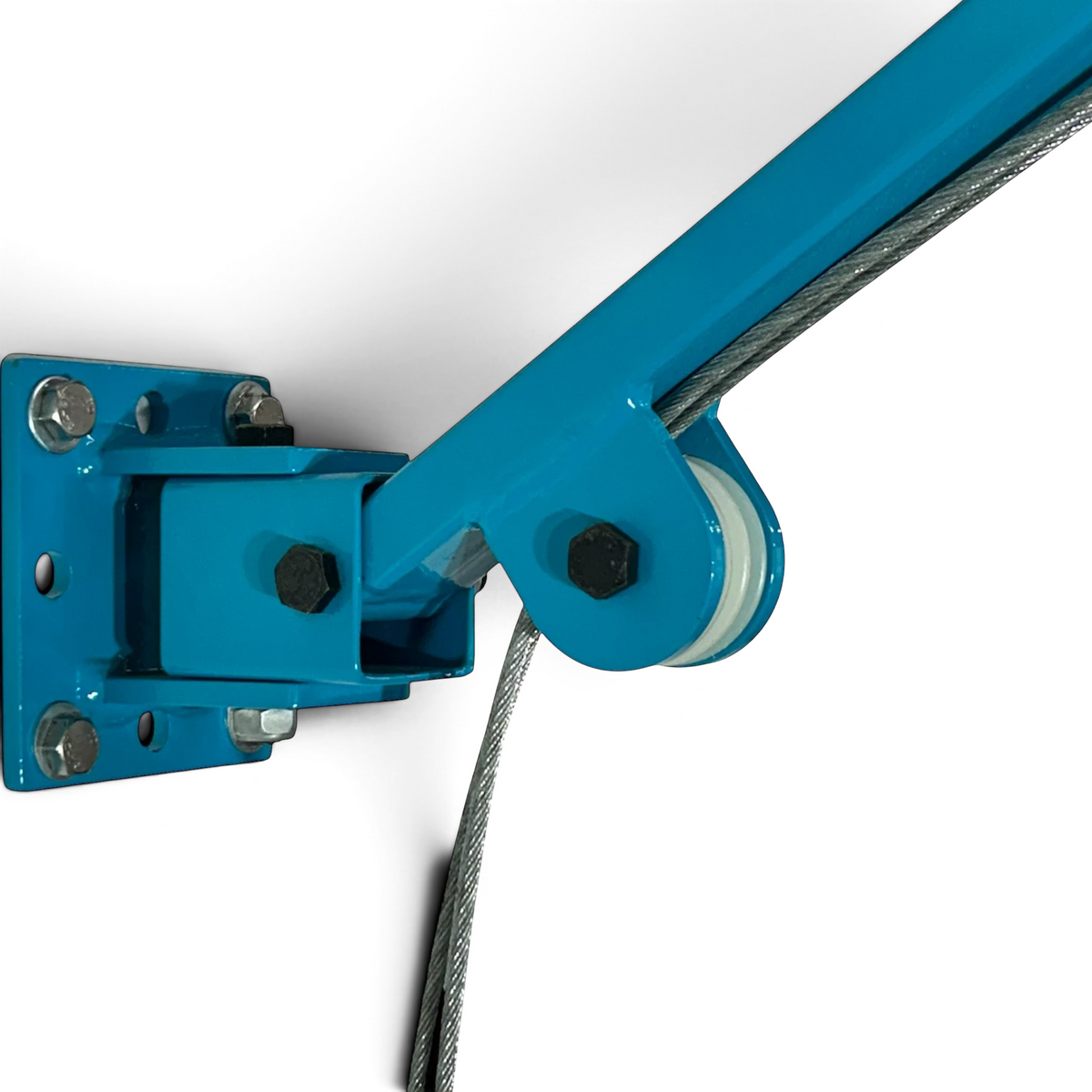 UK Gym Pits Gaofei wall mountable training ring bracket with blue powder coated steel frame and cable pulley system.