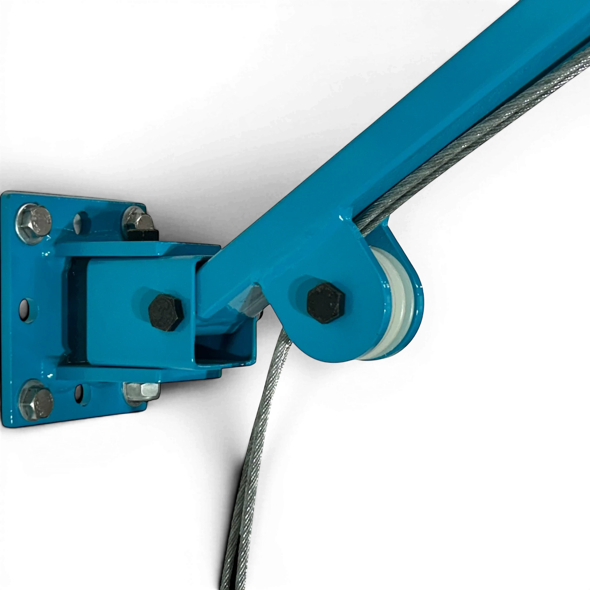 UK Gym Pits Gaofei wall mountable training ring bracket with blue powder coated steel frame and cable pulley system.