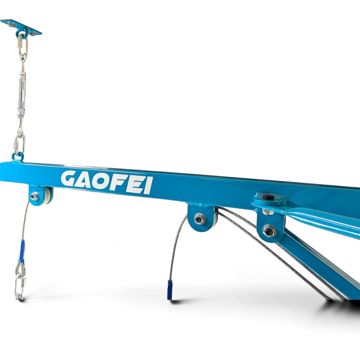 UK Gym Pits Gaofei blue powder-coated steel wall-mountable gymnastics training ring system with cabling and brackets