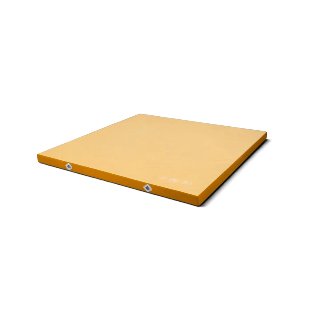 UK Gym Pits Gaofei FIG approved yellow soft topper landing mat with non-slip base and air mesh ventilation windows.