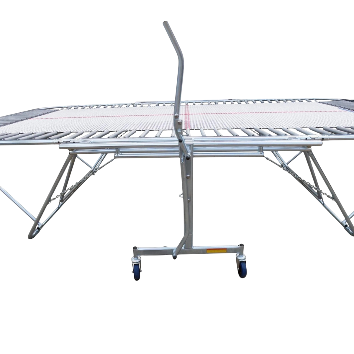 UK Gym Pits GM Extreme competition trampoline with 4mm by 6mm web bed and roller stand for gymnastic training