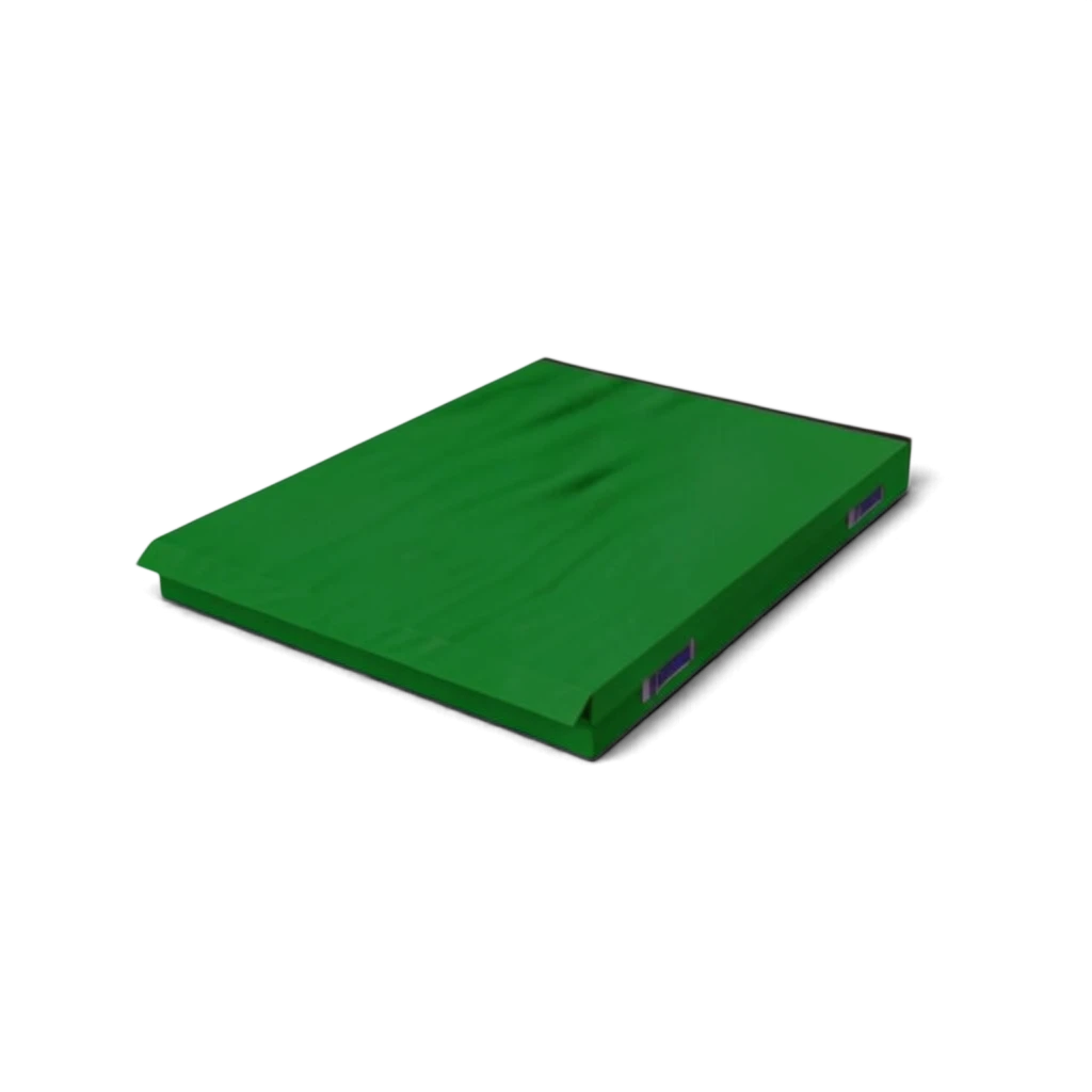 UK Gym Pits green connecting safety mat with shock-absorbing foam and heavy-duty handles for gymnastics and sports.