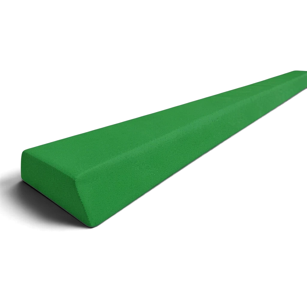 UK Gym Pits green PE foam floor balance beam with a durable vinyl PVC cover for gymnastics and soft play practice