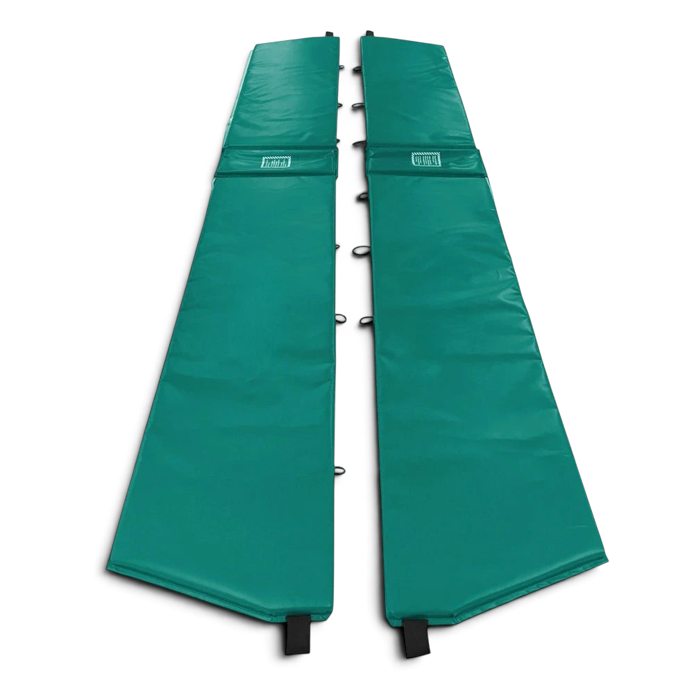 UK Gym Pits green PVC foam coverall frame pads for mini trampolines with lacing cords and fixings