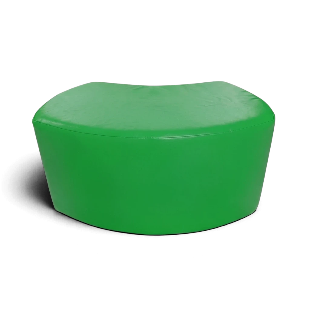 UK Gym Pits green modular snake seating section made from soft, easy-to-clean PVC foam for children's play areas.