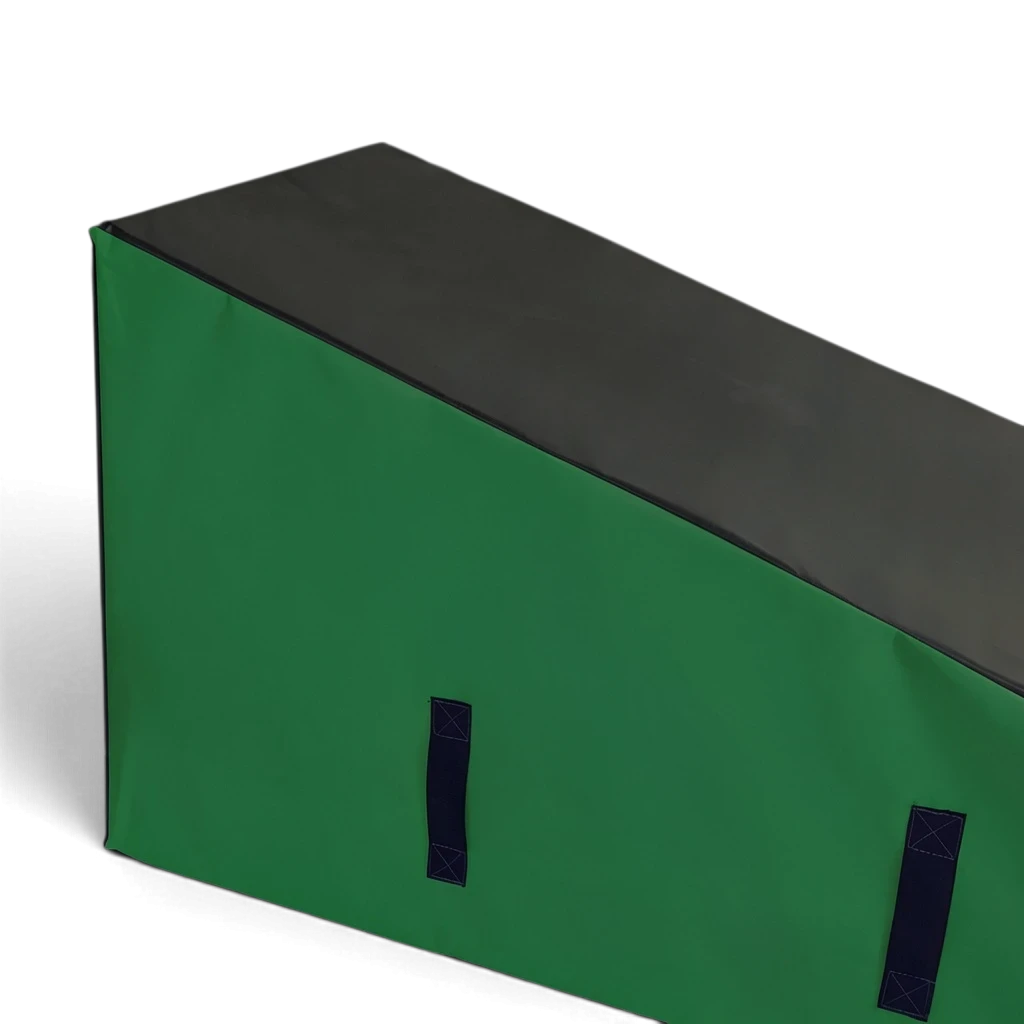 UK Gym Pits green and black foam parkour wedge block with carry handles for freestyle gymnastics and tricking training