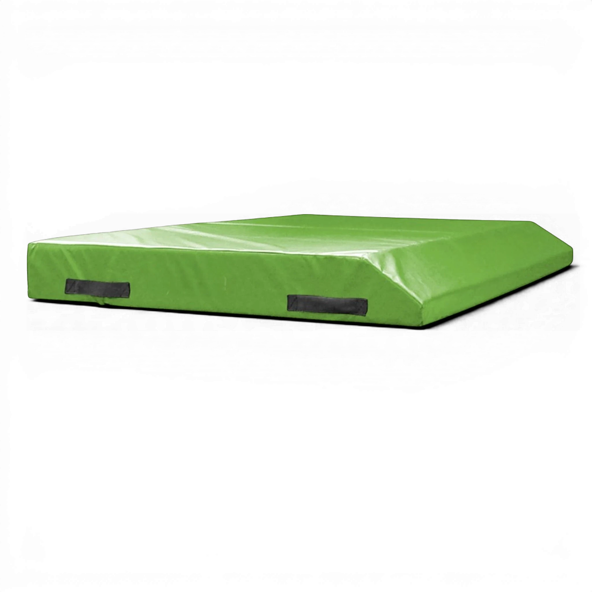 UK Gym Pits green single wedge trampoline spotting end deck mat with black handles and reinforced PVC cover