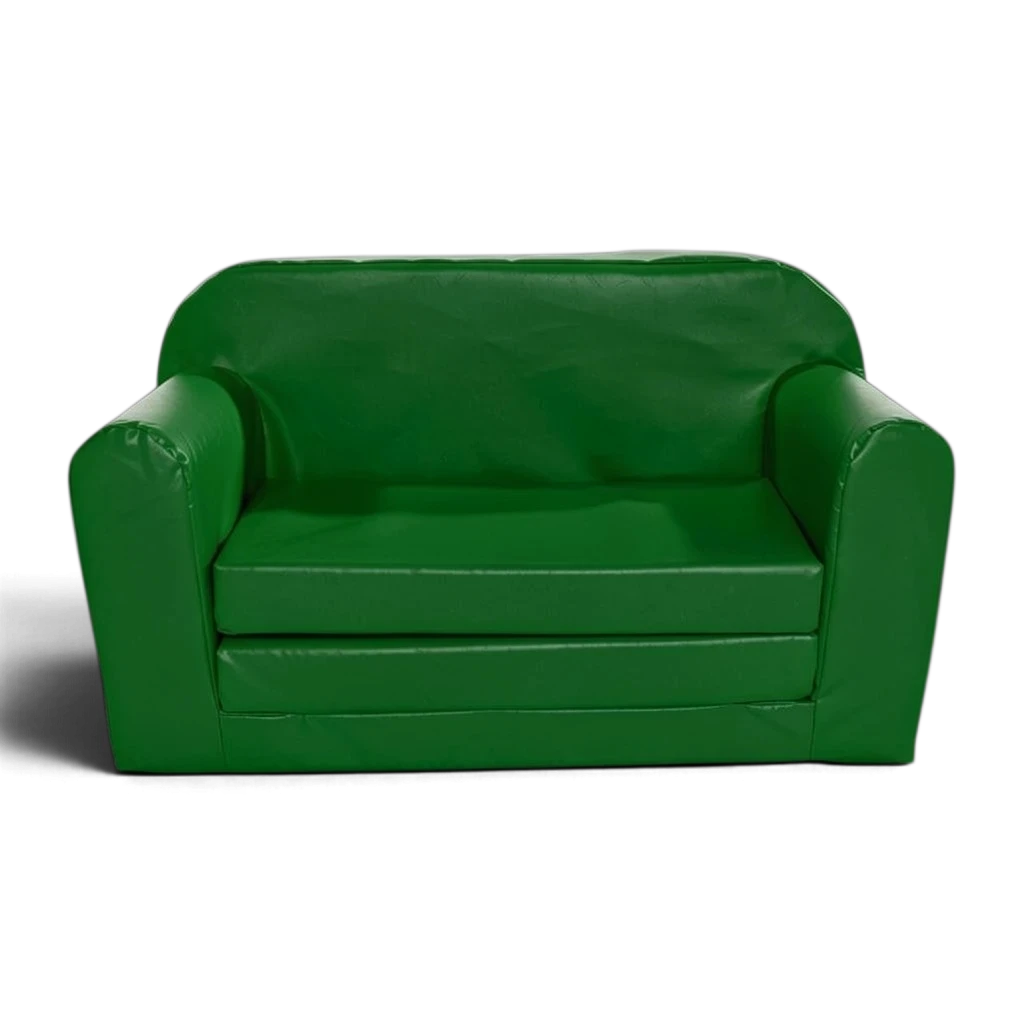 UK Gym Pits green soft play sofa bed made from easy-to-clean phthalate-free PVC for children