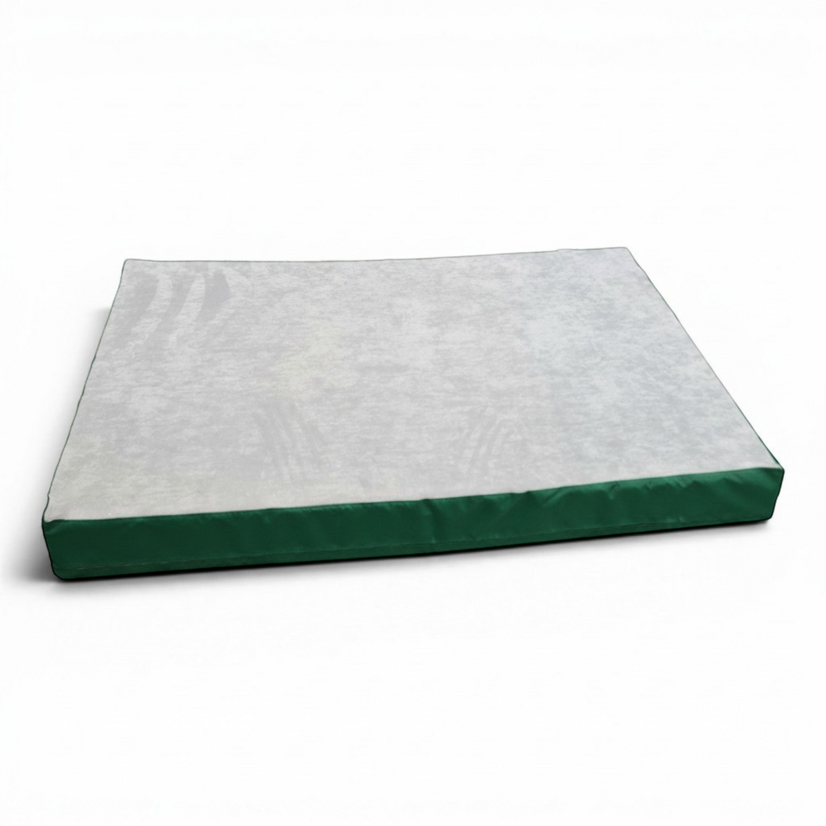 UK Gym Pits Splat Mat with a soft grey jersey fabric top and green PVC sides for gymnastics and martial arts.
