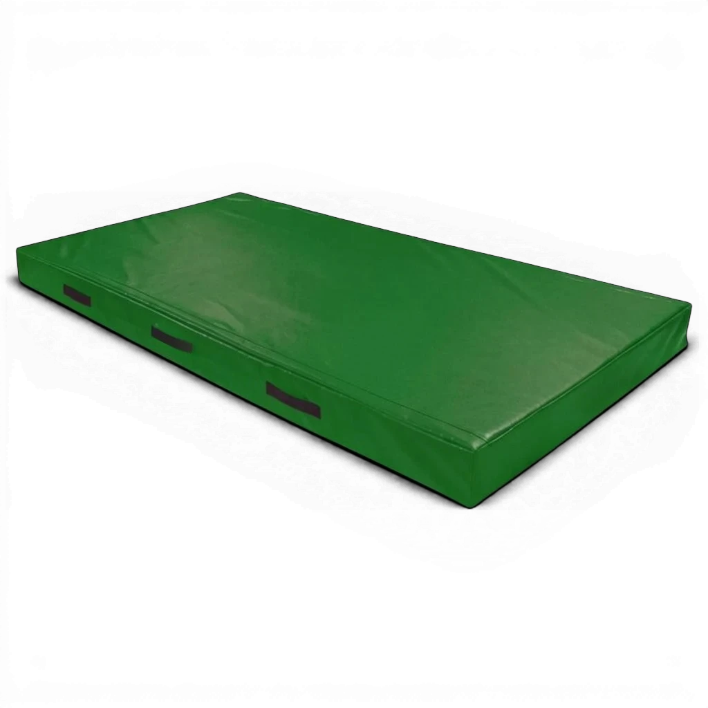 UK Gym Pits green trampoline push-on safety mat with reinforced PVC cover and side carry handles