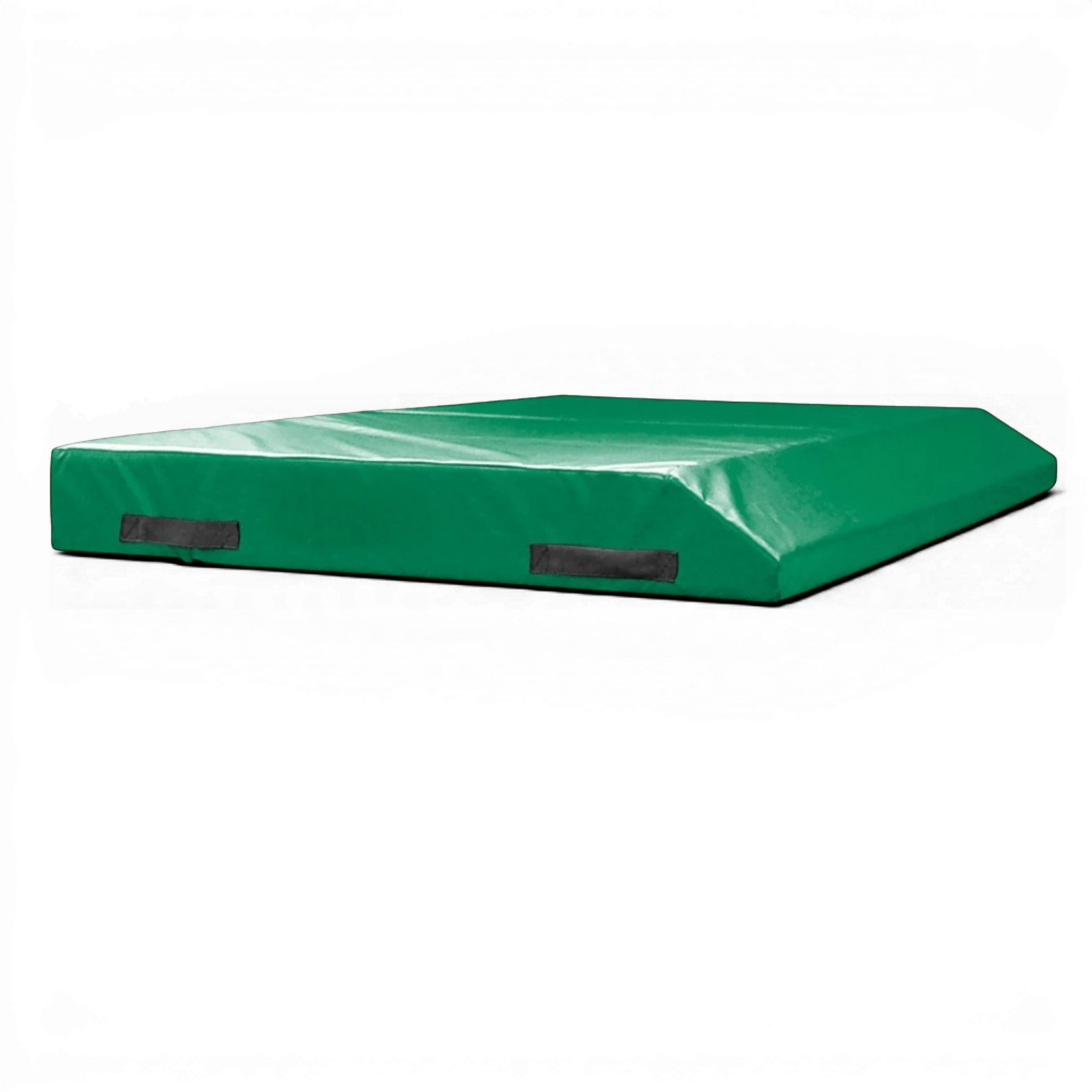 UK Gym Pits green single wedge trampoline spotting end deck mat with side handles and Nissen branding