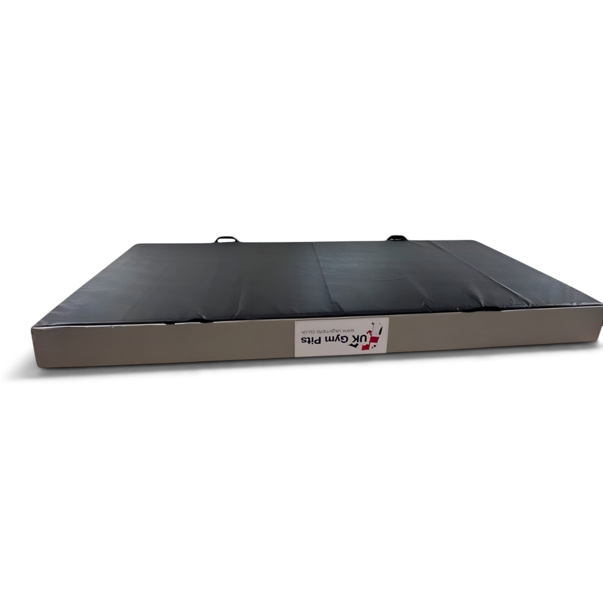 UK Gym Pits black and grey shock-absorbing crash mat with heavy-duty handles for gymnastics and martial arts