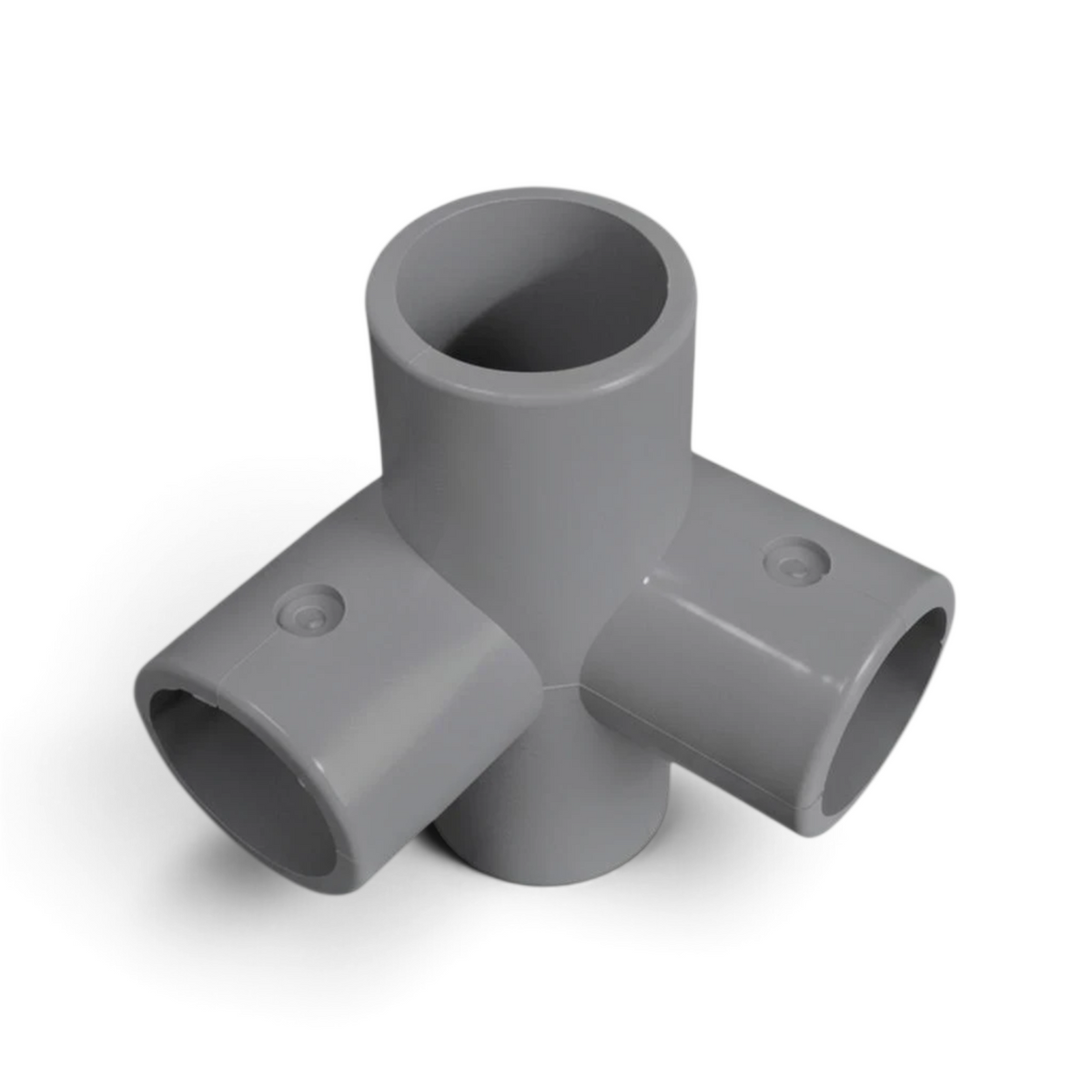 UK Gym Pits grey GRP 4-way middle corner connector for handrail systems, made of durable glass reinforced plastic.