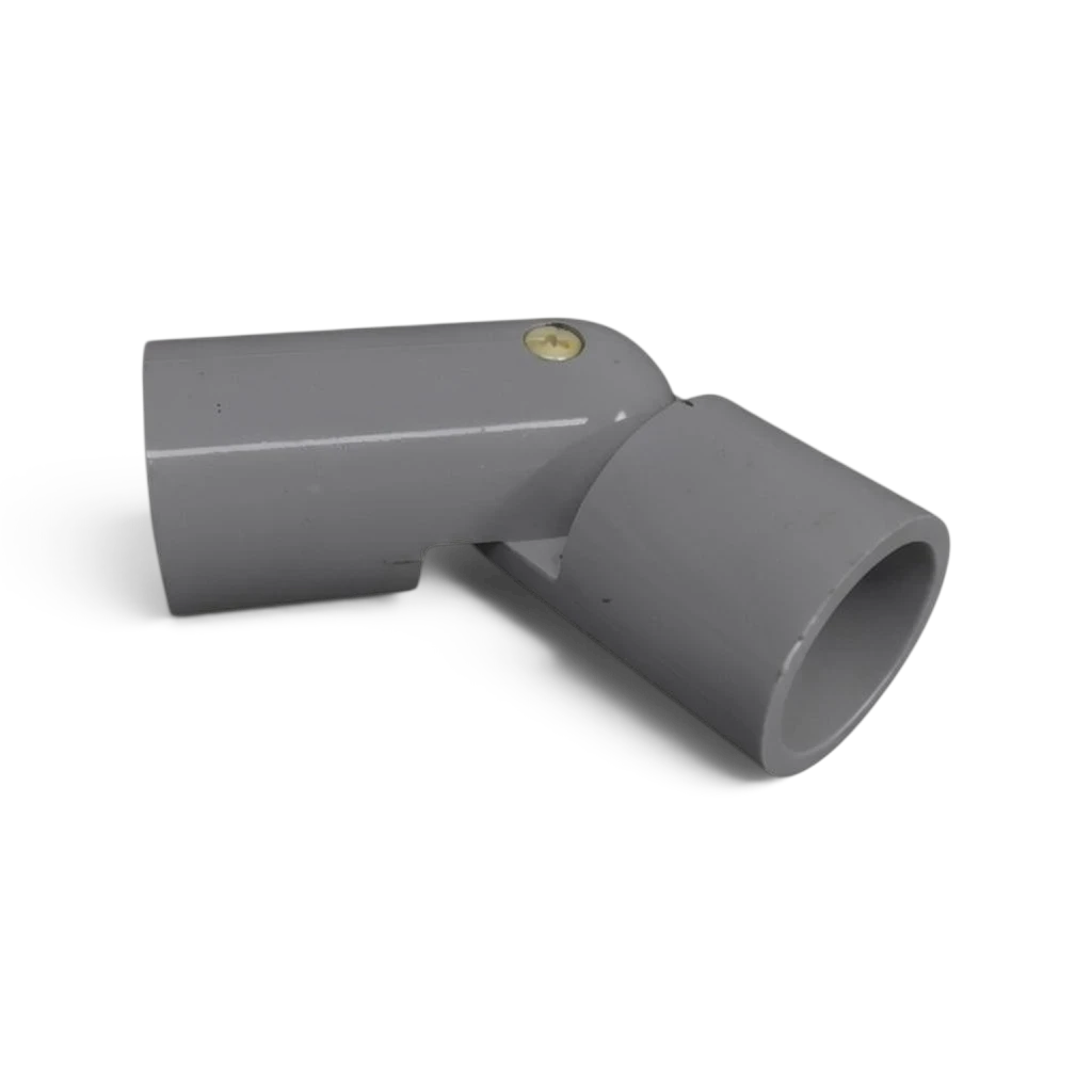UK Gym Pits grey GRP adjustable swivel bend for external handrail systems, featuring a durable two-part design.