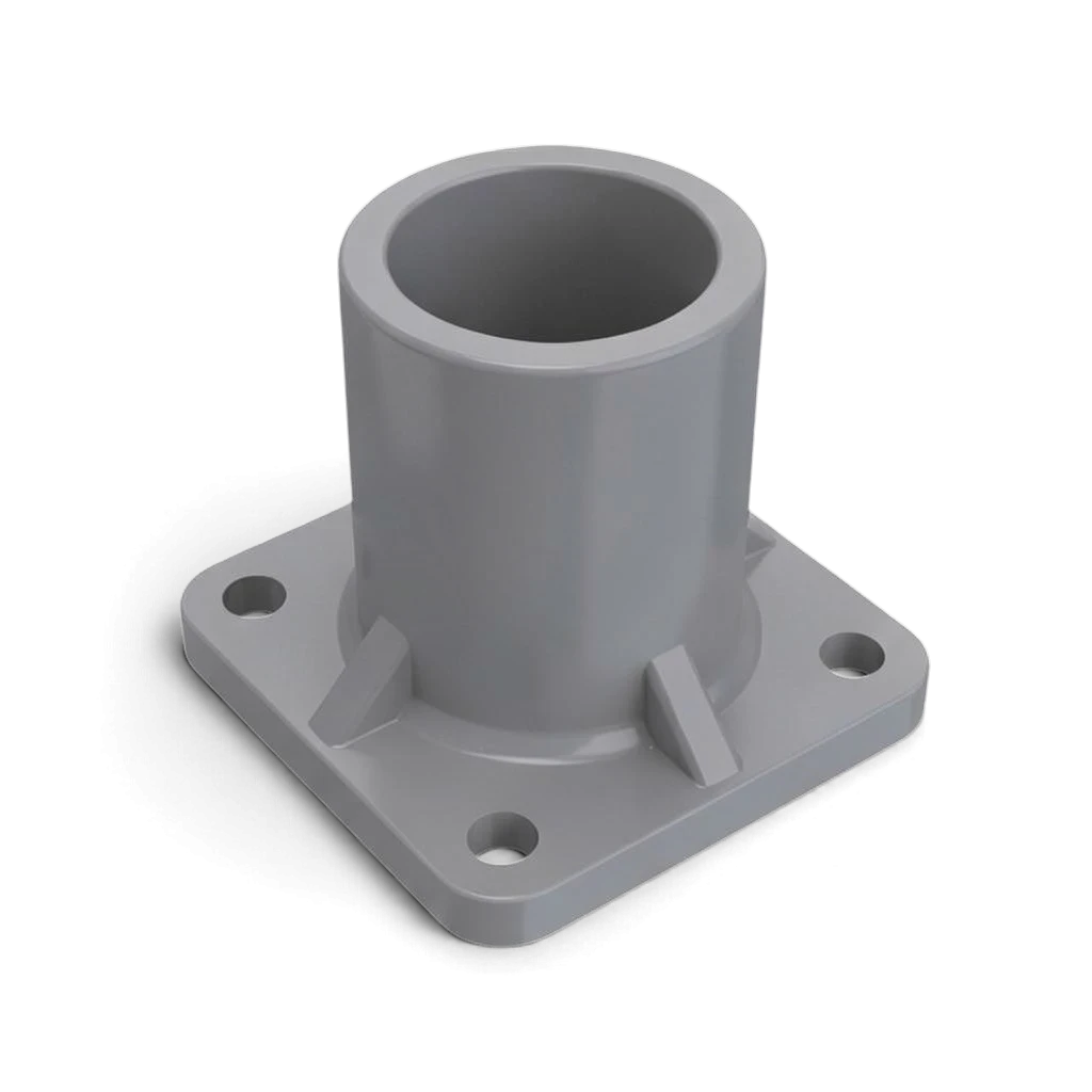 UK Gym Pits grey GRP floor fitting base plate with four mounting holes for handrail systems