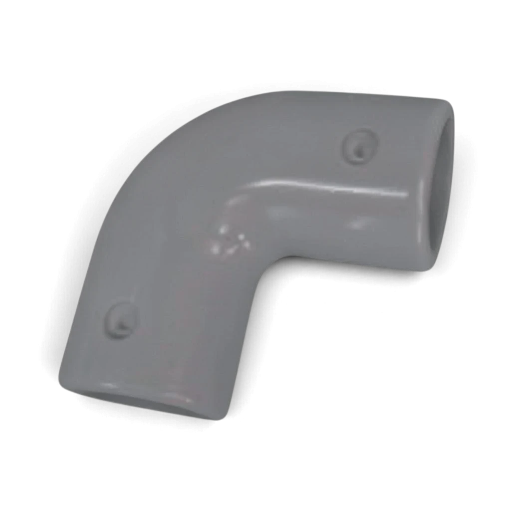 UK Gym Pits grey GRP 90 degree elbow bend connector for handrail systems with pre-drilled holes for stainless fixings
