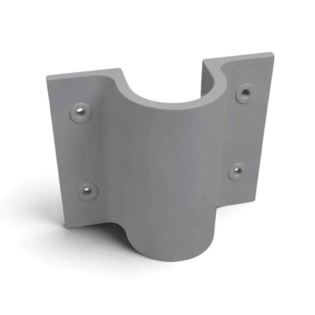 UK Gym Pits grey GRP side fitting base plate with four fixing holes for handrail systems