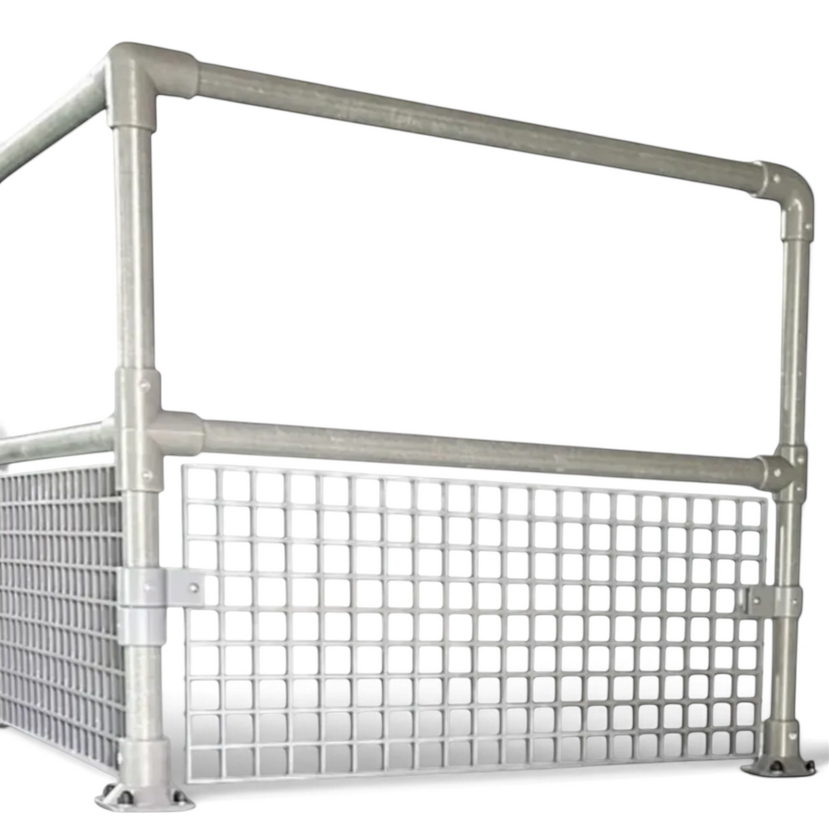 UK Gym Pits grey GRP adjustable internal swivel bend connector for handrail systems on a safety podium