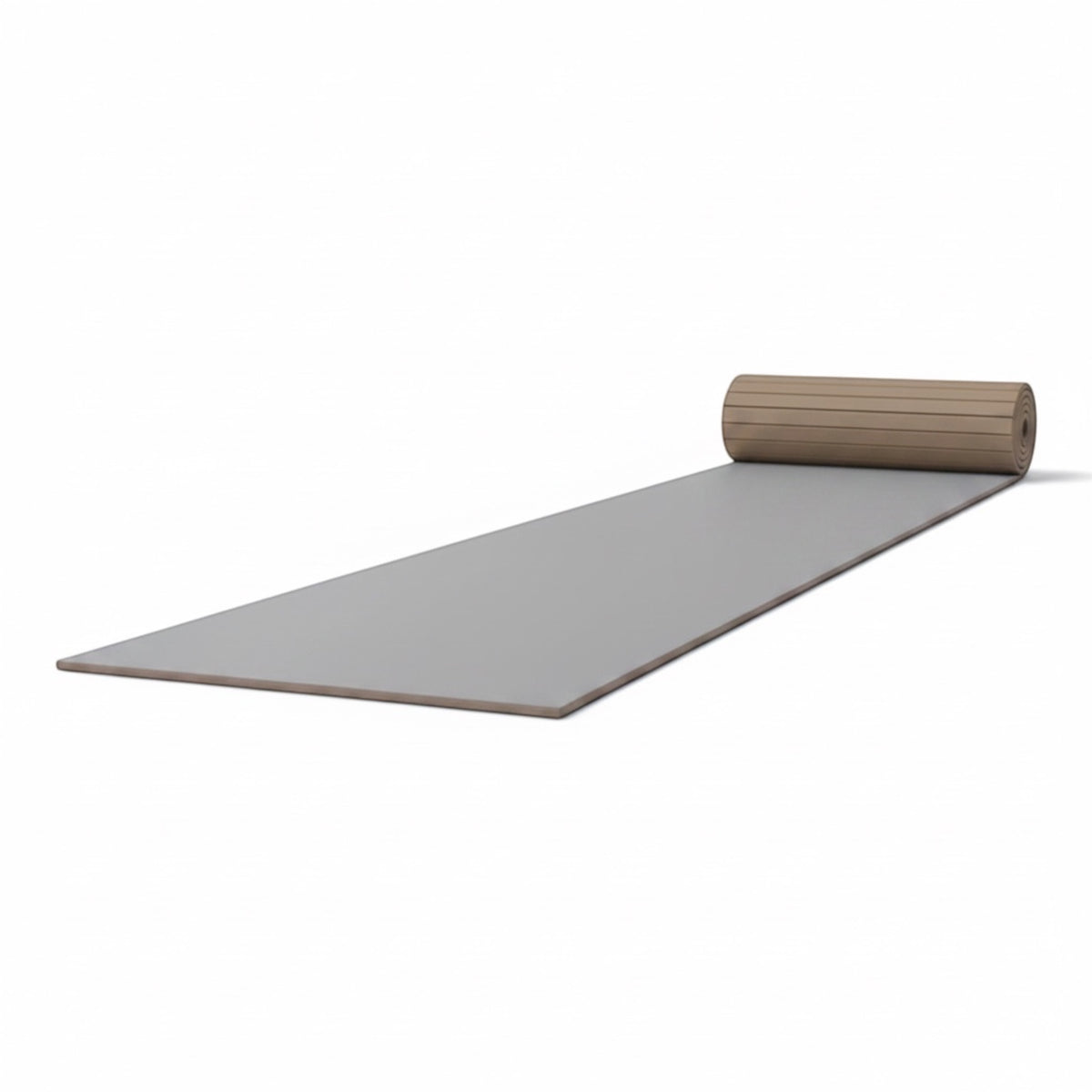 UK Gym Pits grey hybrid gymnastics mat roll with a durable tatami PVC surface and shock-absorbing XPE foam base.