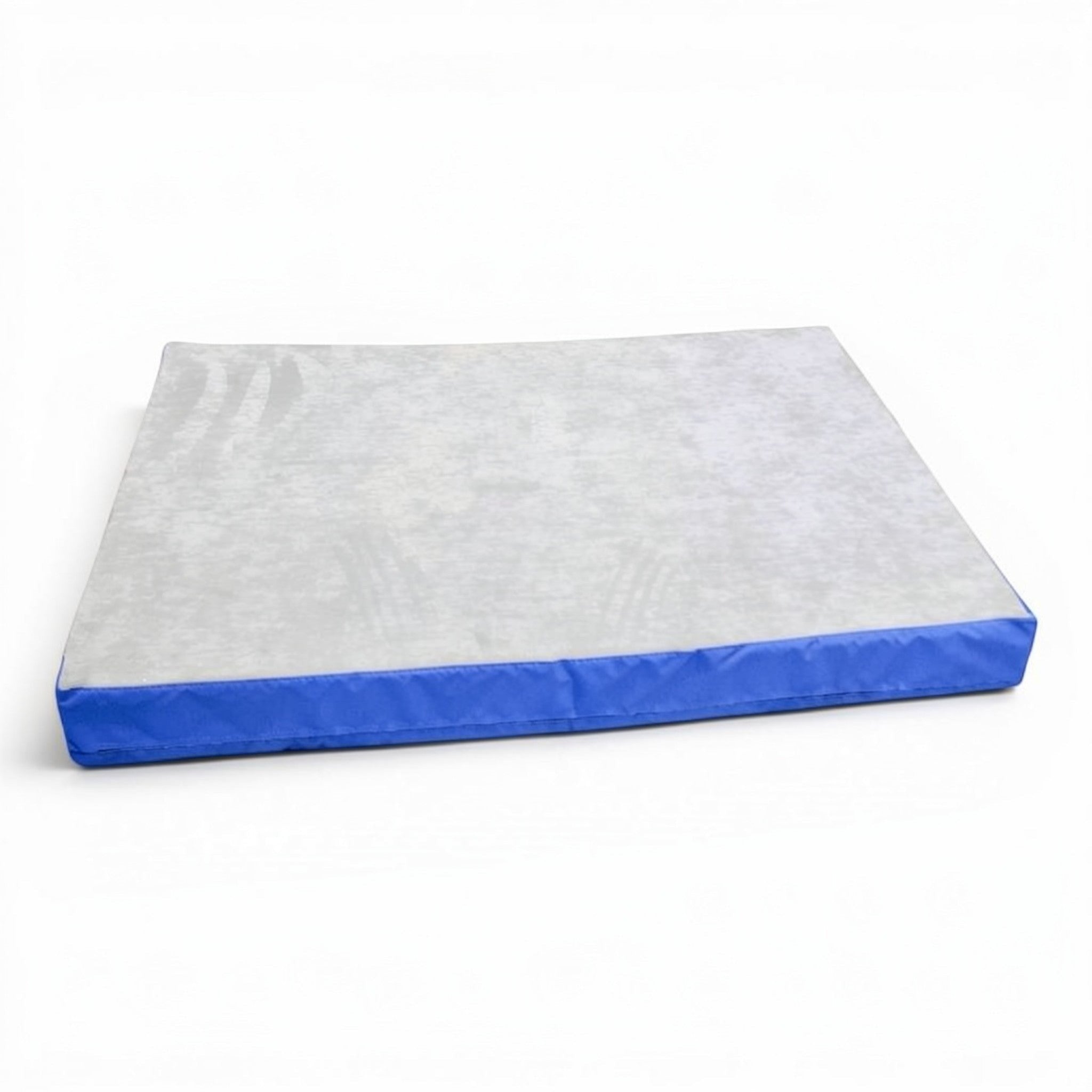 UK Gym Pits grey jersey top splat mat with blue PVC sides for gymnastics and martial arts landing safety