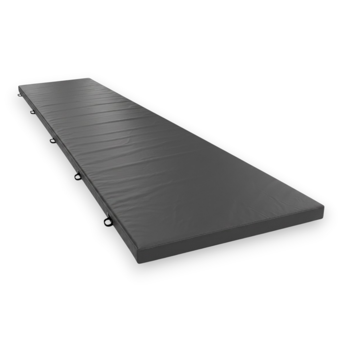 UK Gym Pits grey soft landing splat mat with shock-absorbing foam and heavy-duty handles for gymnastics and parkour.