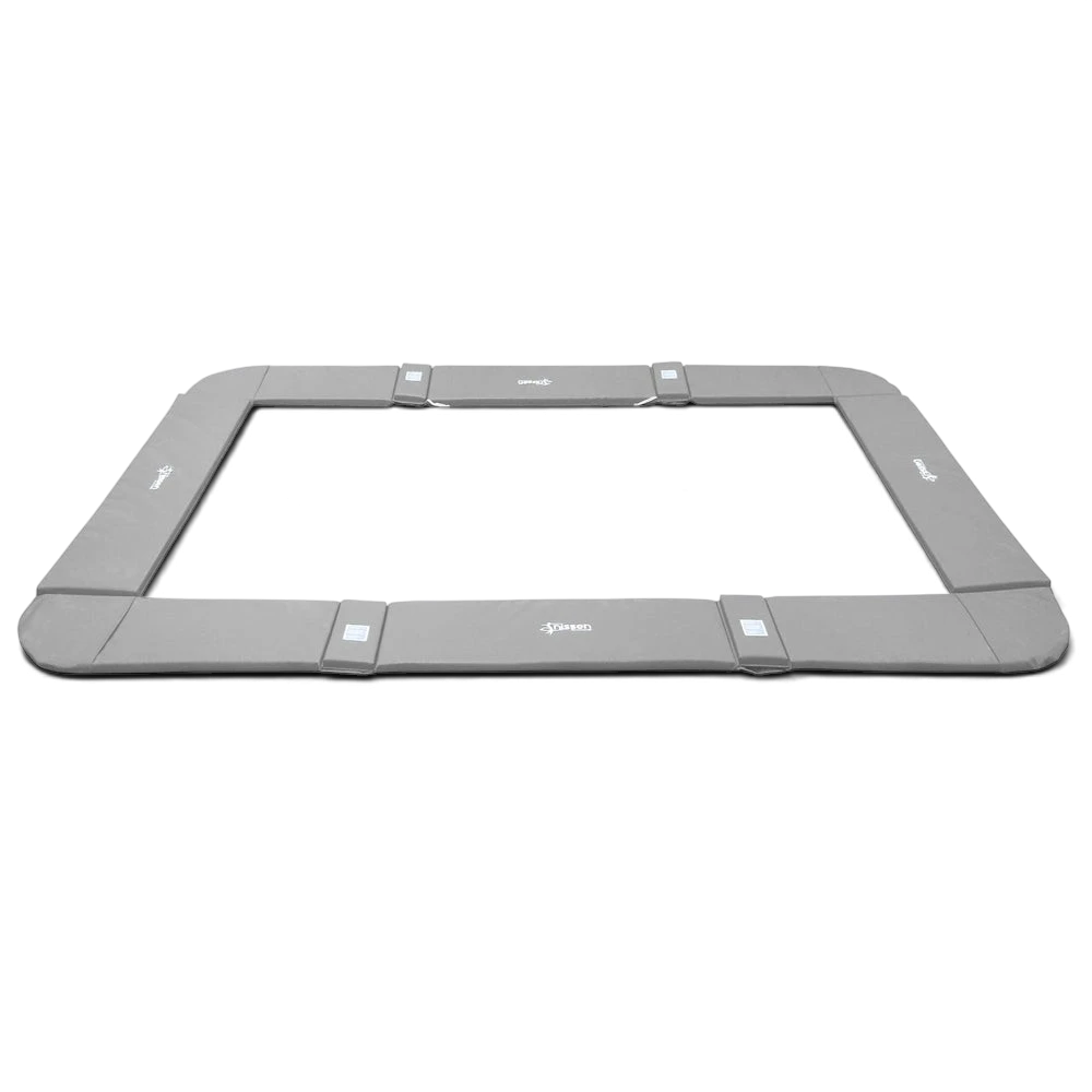 UK Gym Pits grey foam and PVC coverall frame pads for a junior trampoline with elasticated attachment straps