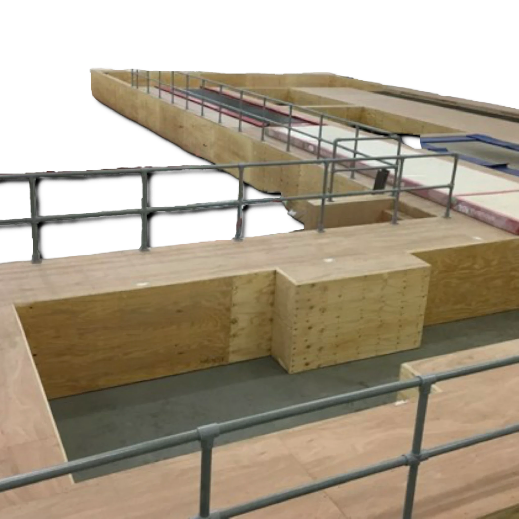UK Gym Pits 99.5cm GRP vertical upright post for handrail systems installed on a wooden gym pit podium