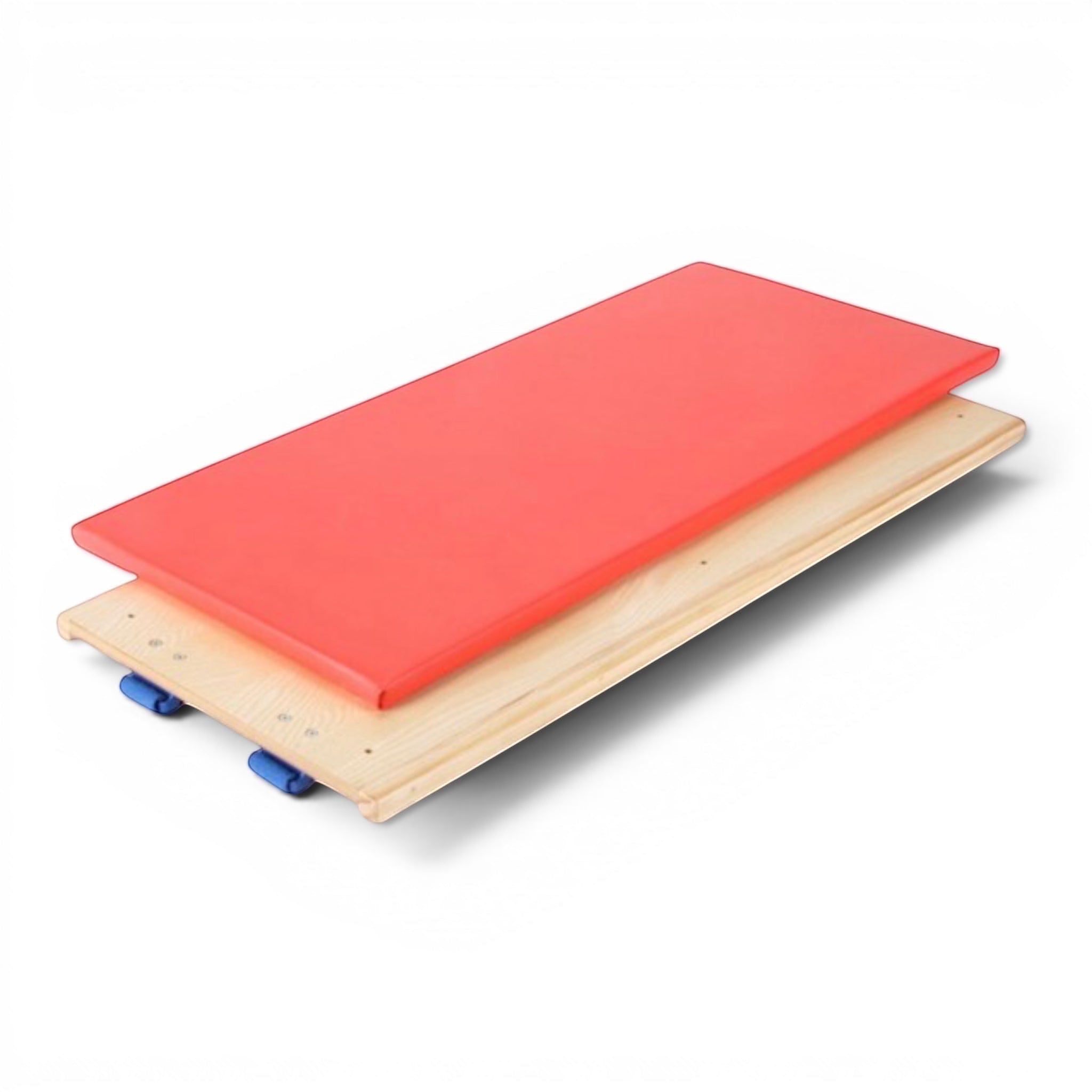 UK Gym Pits Gym Time Trestle system featuring a red padded top stacked on a plain timber agility movement table top.