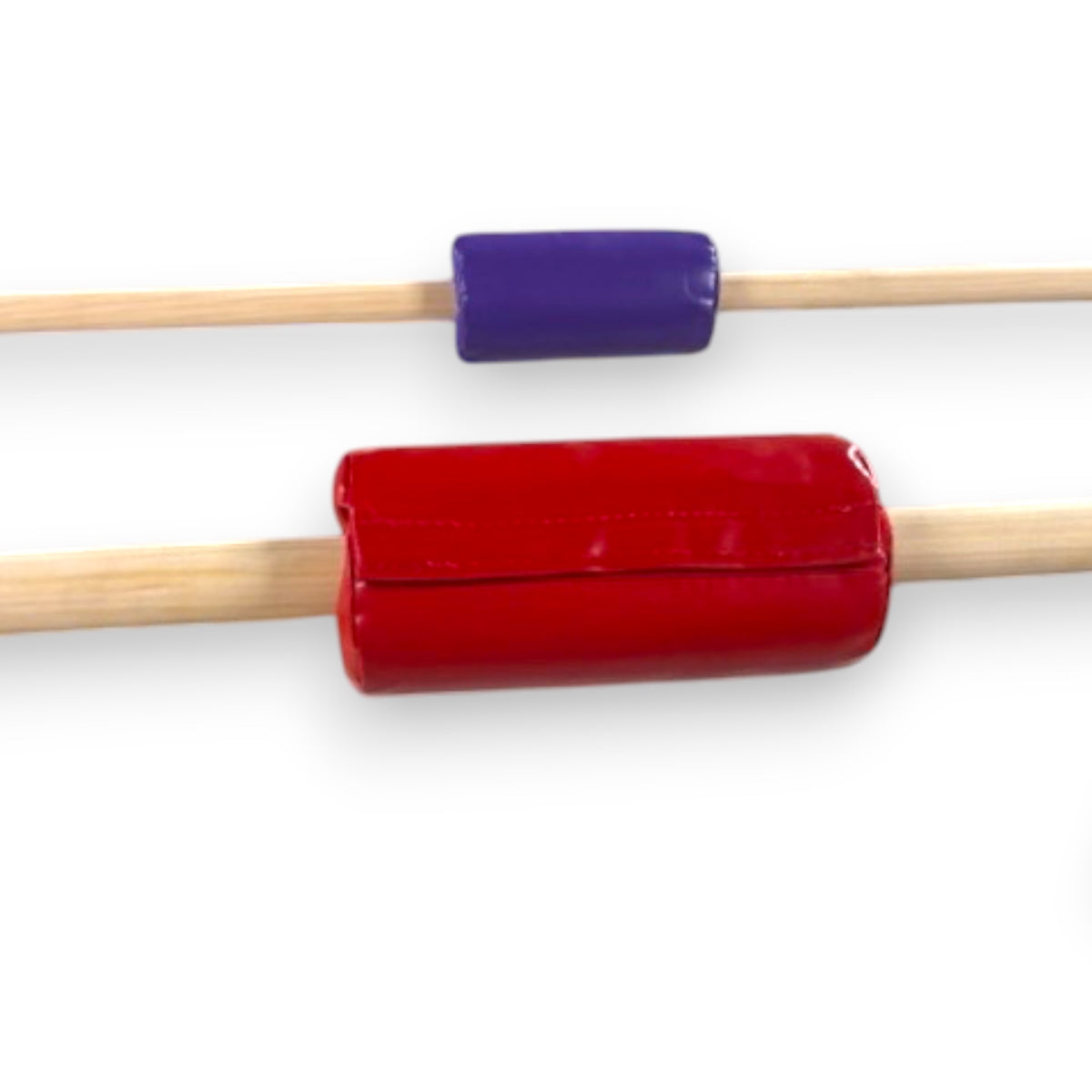UK Gym Pits gymnastics bar padding in red and purple vinyl with Velcro closure for training bars