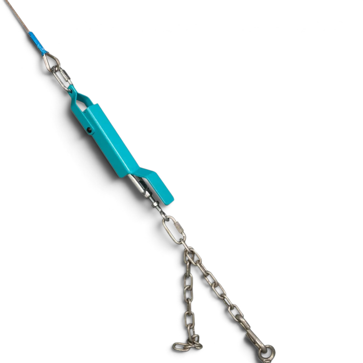 UK Gym Pits gymnastics high bar quick release chain tension system with blue powder coated metal hardware