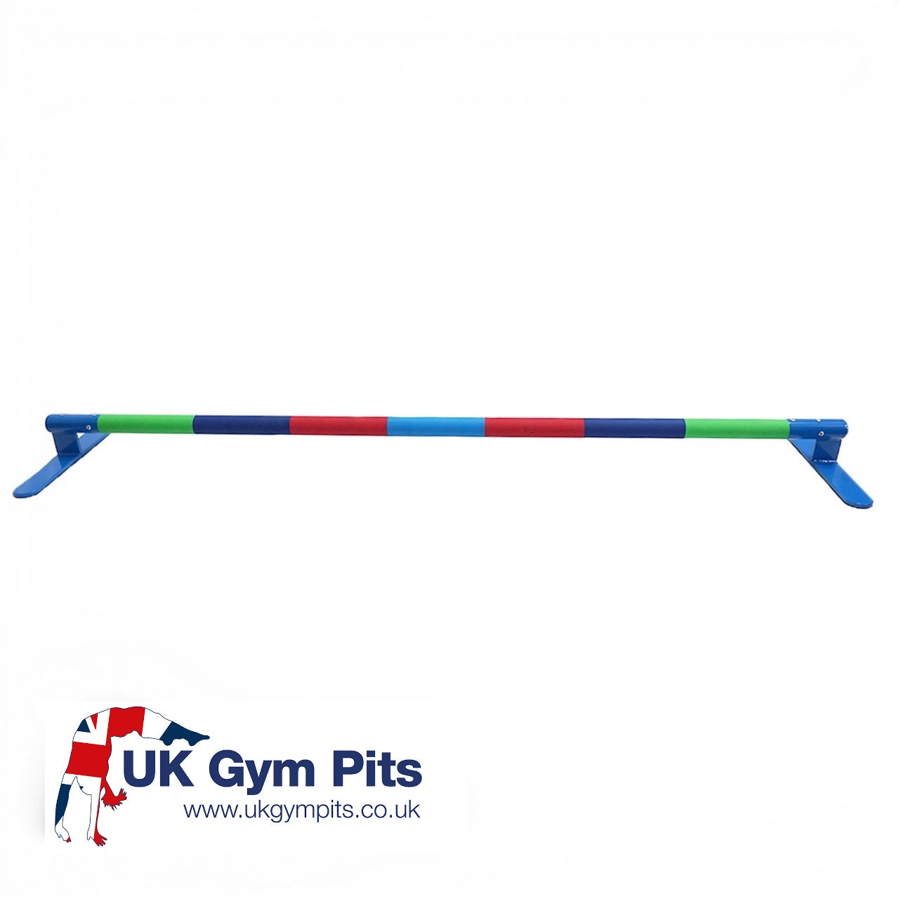 UK Gym Pits gymnastics floor bar with seven colourful rubberised segments on a steel frame for hand placement training
