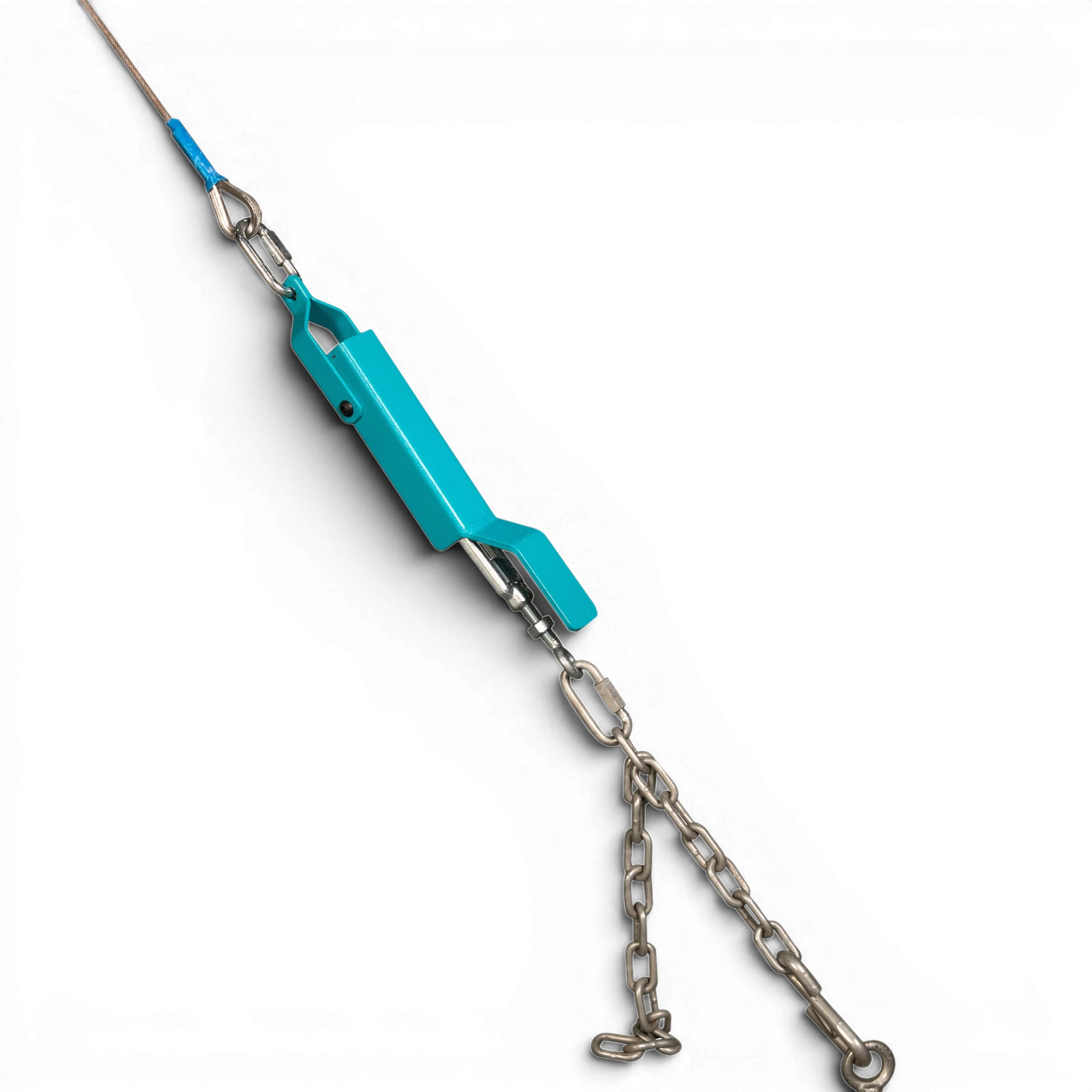 UK Gym Pits gymnastics high bar quick release chain tension system with blue powder coated steel components