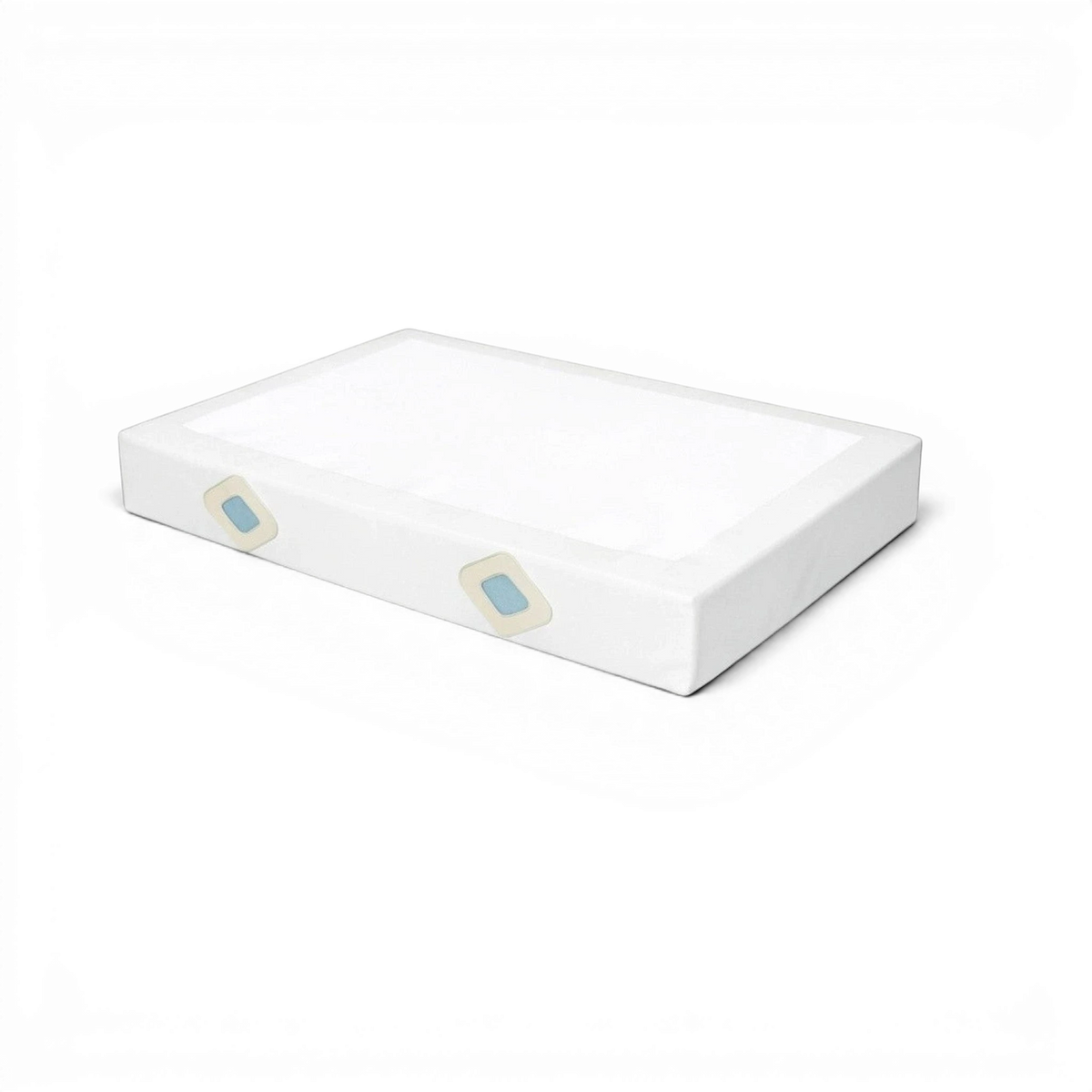 UK Gym Pits FIG approved white gymnastics landing mat with air distribution mesh windows and reinforced corners.