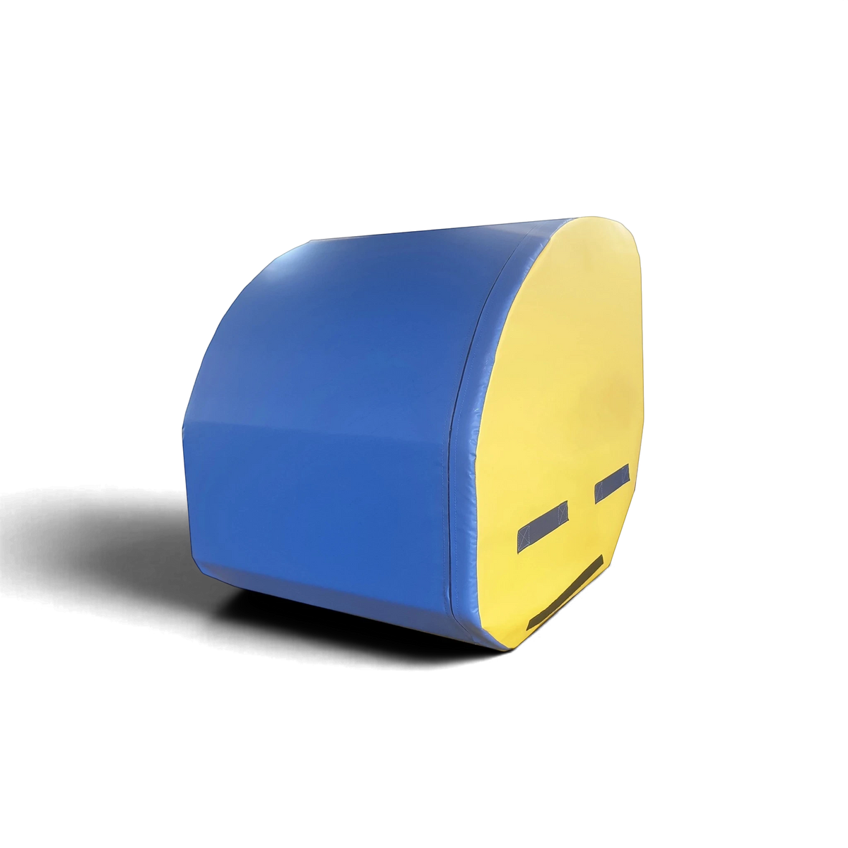 UK Gym Pits blue and yellow wedge-shaped handspring trainer made of high-density foam with a durable PVC cover.