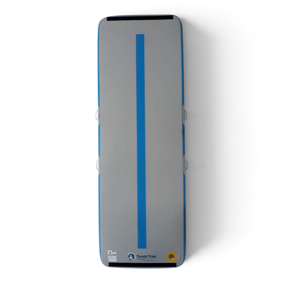 UK Gym Pits home air floor mat in grey and blue with a central beam line for gymnastics training.