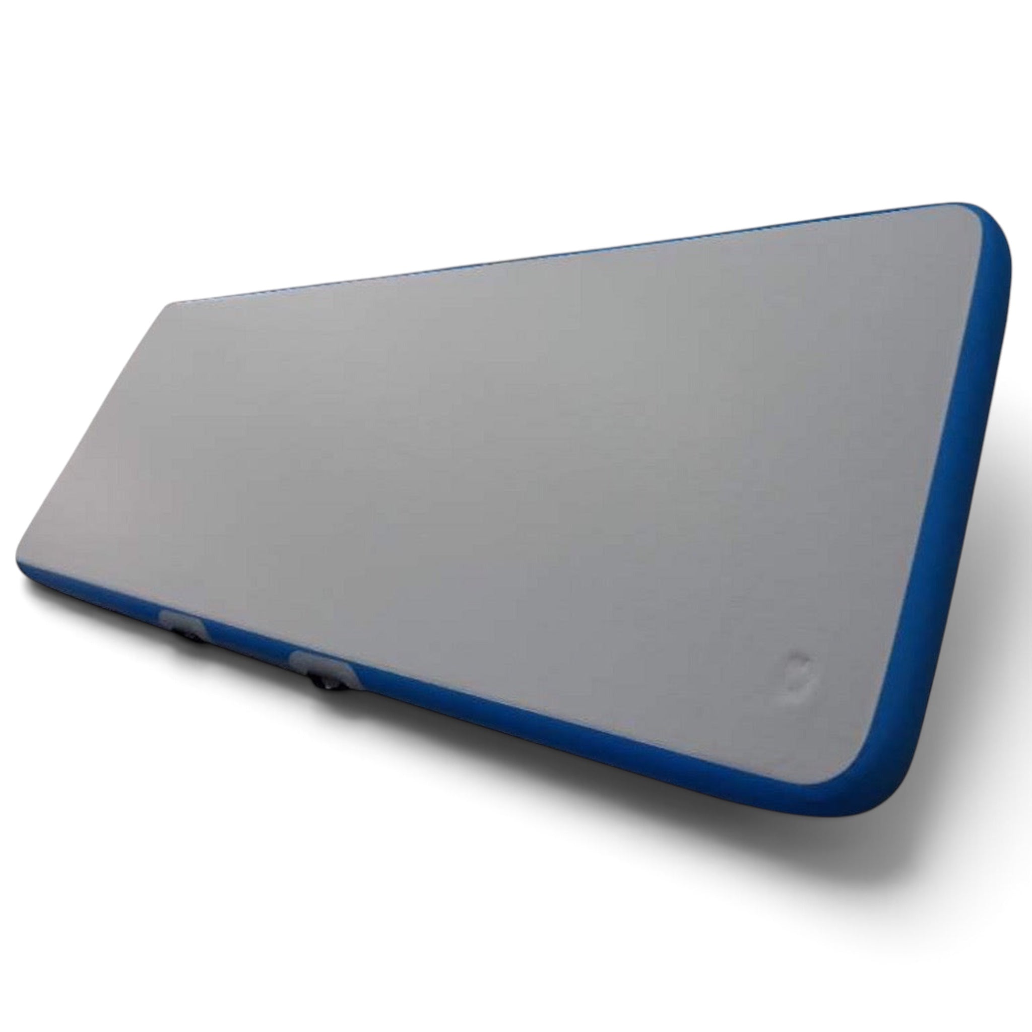 UK Gym Pits home air floor mat in white and blue, featuring a durable drop stitch design for gymnastics training.