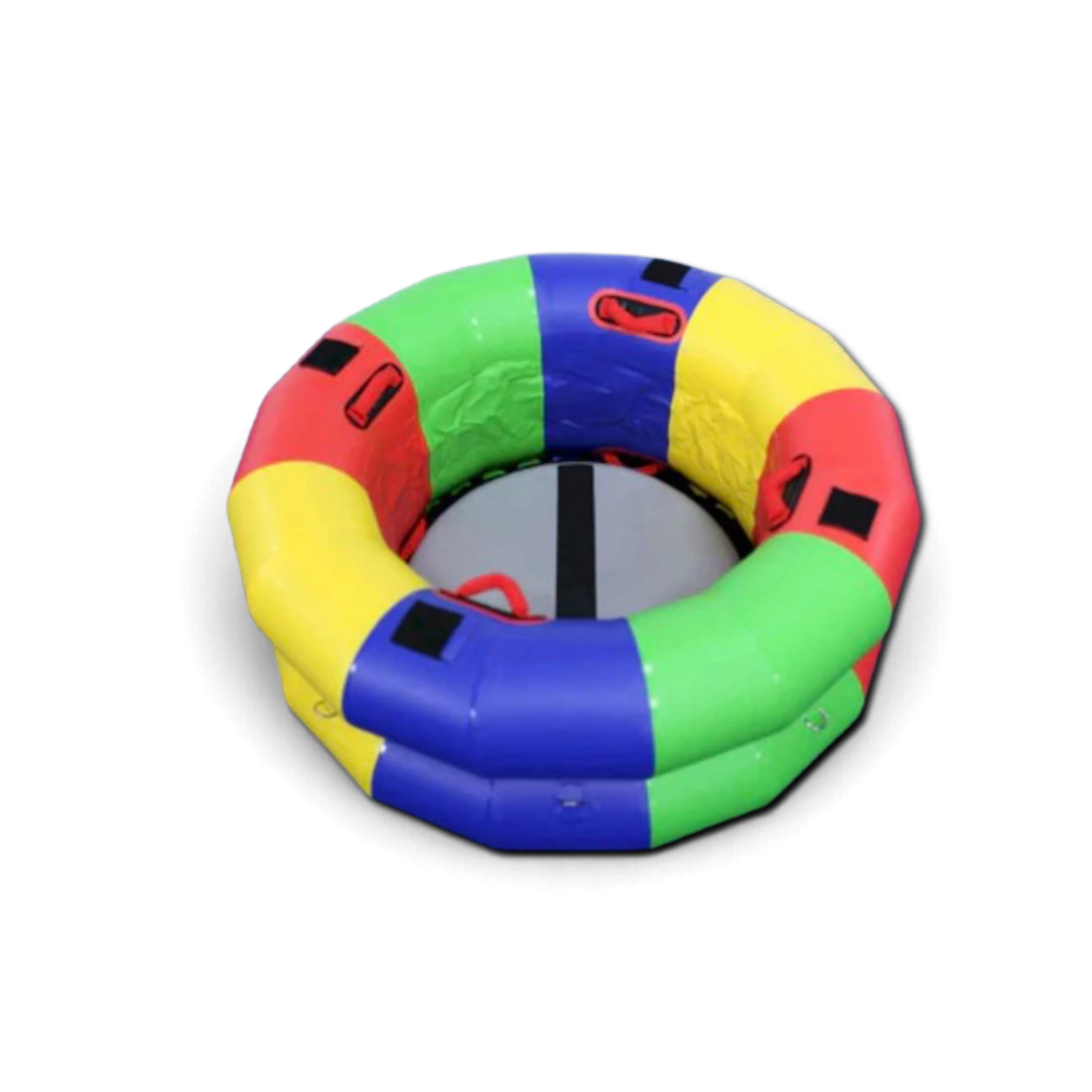 UK Gym Pits multi-coloured inflatable fitness wheel with webbed handles and velcro squares for children's gym activities