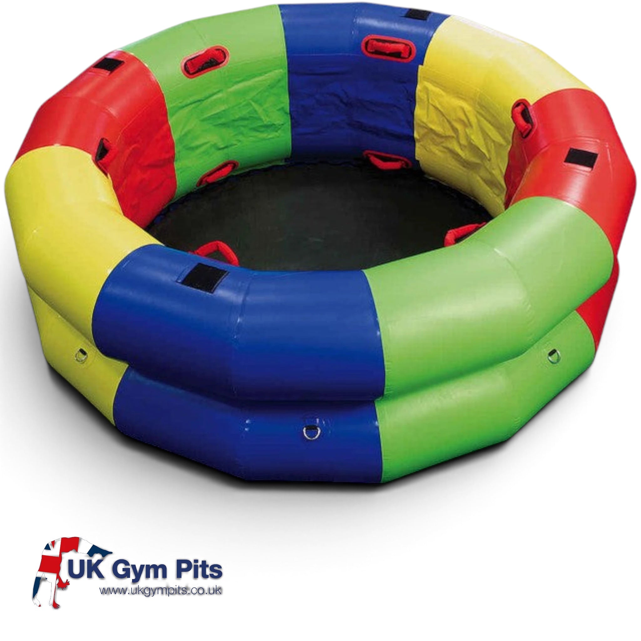 UK Gym Pits multi-coloured inflatable fitness wheel for children with heavy-duty handles and D-ring attachments
