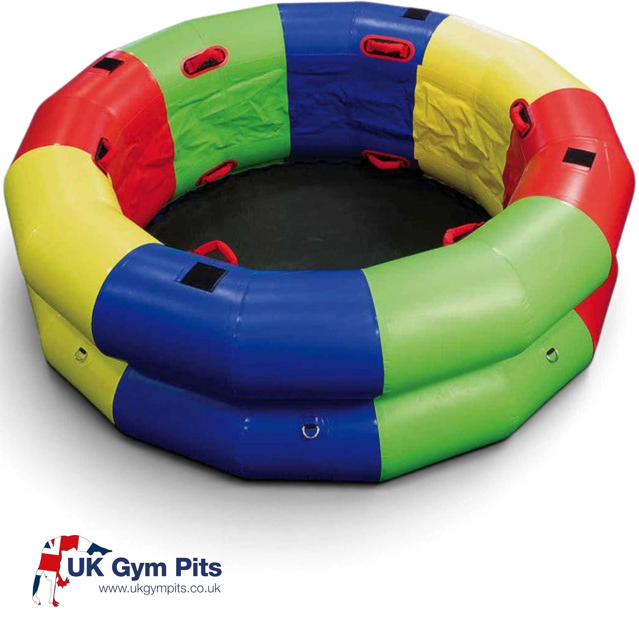 UK Gym Pits multi-coloured inflatable fitness wheel for children with heavy-duty handles and D-ring attachments