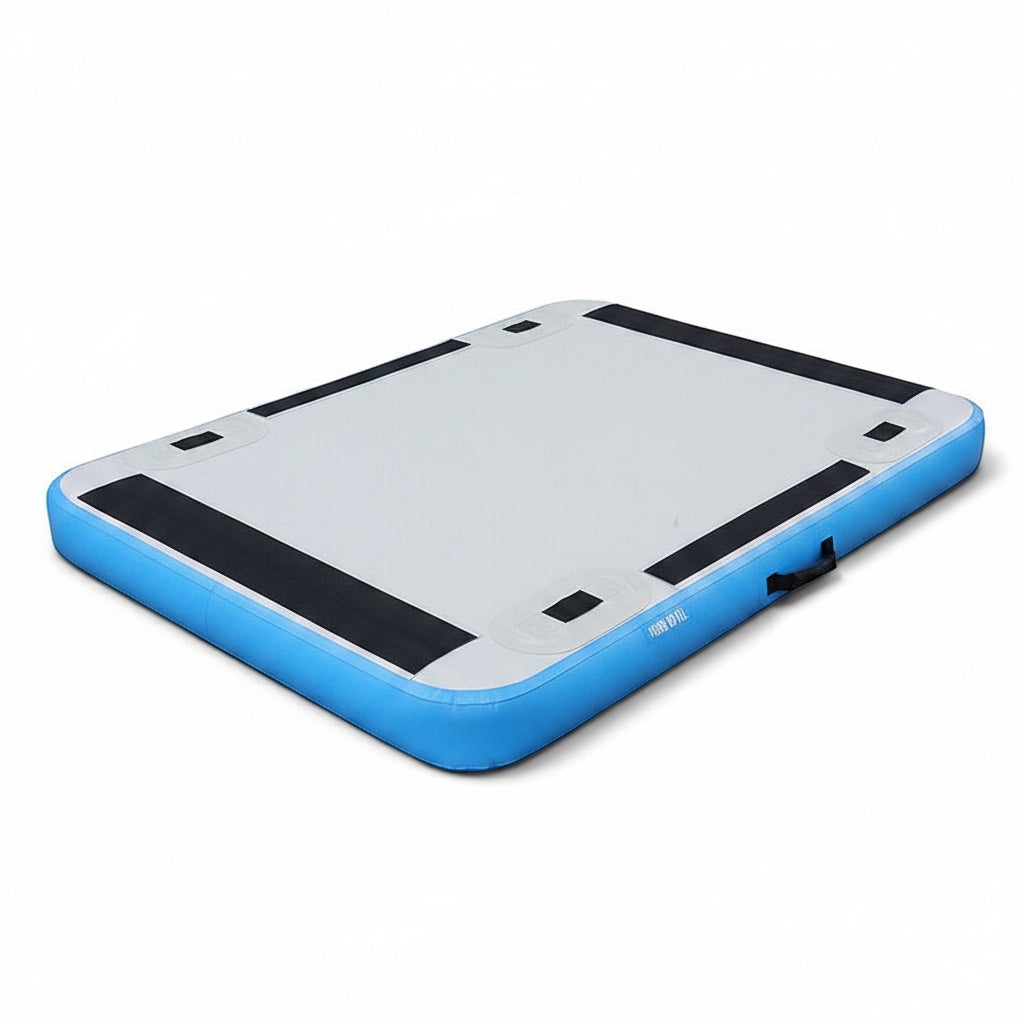 UK Gym Pits inflatable blue and grey launch pad training mat for gymnastics with target design and carry handle