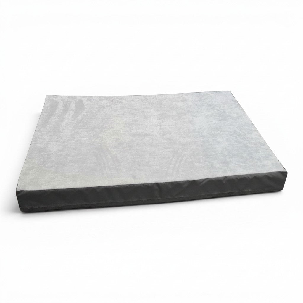 UK Gym Pits jersey topped crash mat with a soft grey fabric surface and durable black PVC sides for gymnastics.