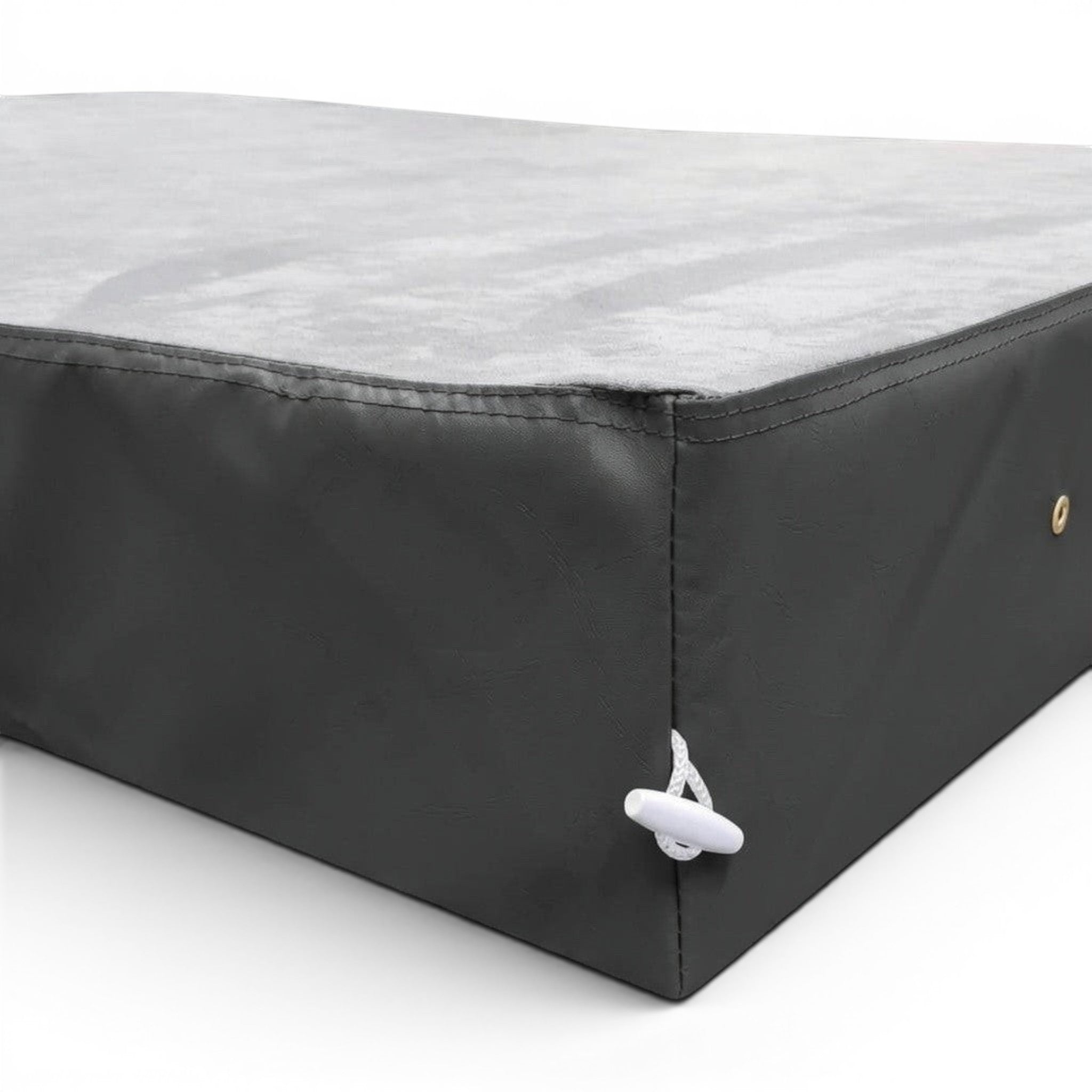 UK Gym Pits jersey topped crash mat with a grey fabric surface and black PVC sides featuring a corner toggle connector.