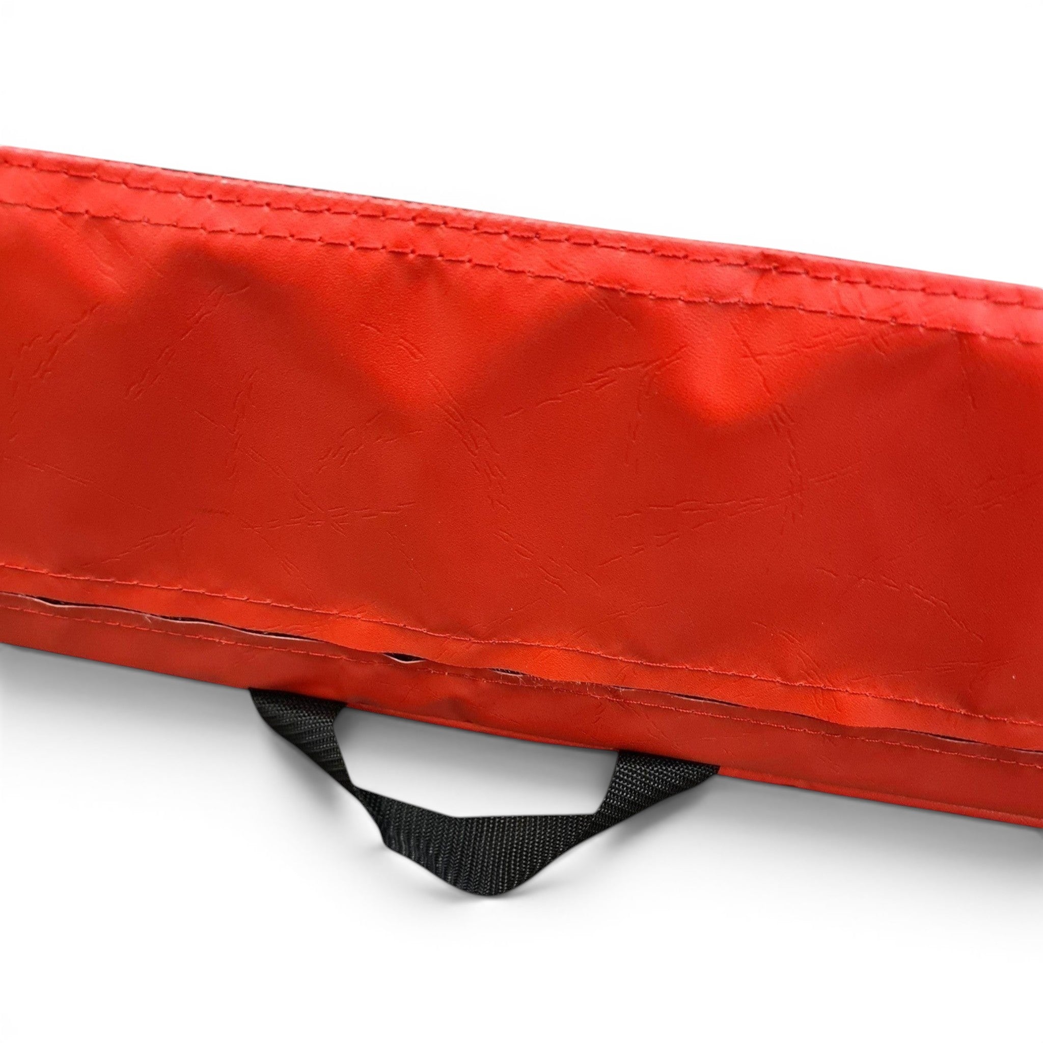 UK Gym Pits jersey topped crash mat with a grey fabric surface, red PVC sides, and a black carry handle.