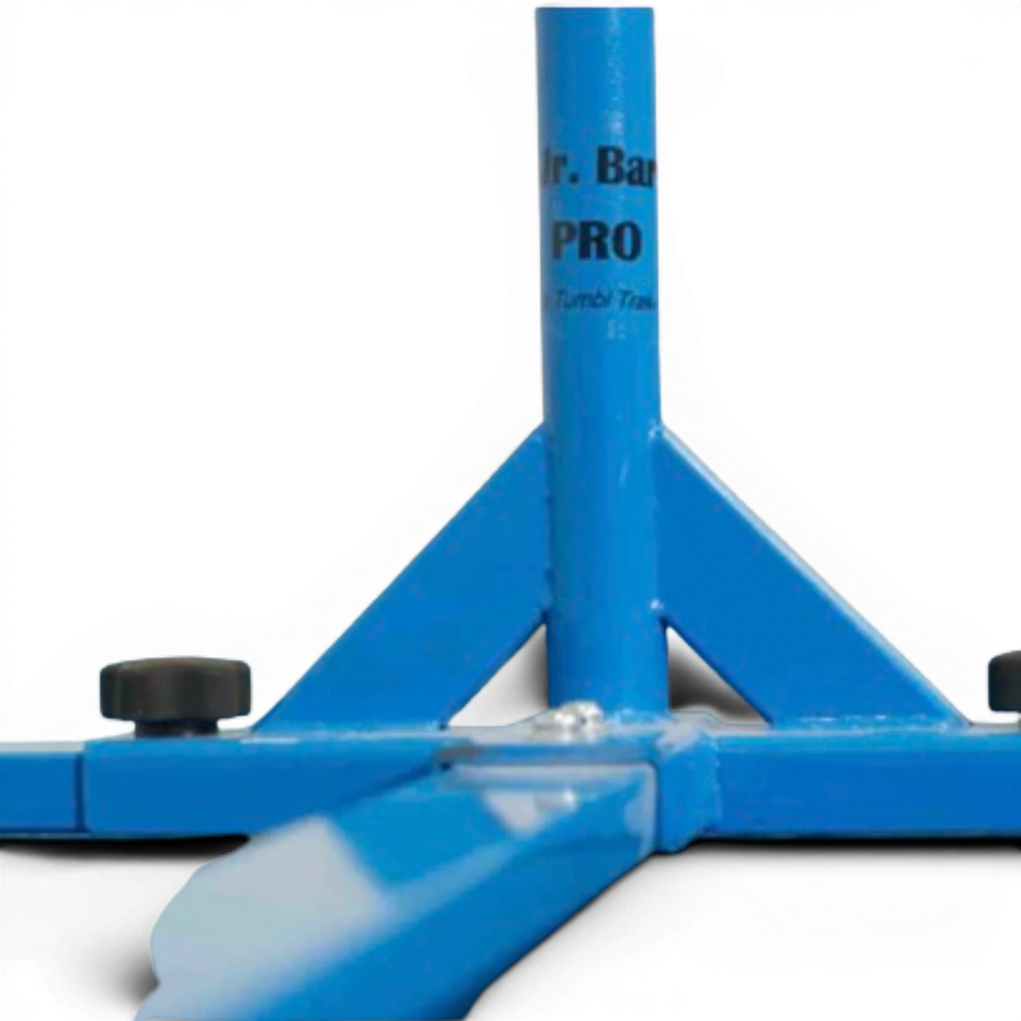 UK Gym Pits Junior Bar Pro blue steel frame base with ergonomic hand-wheel adjustment and anti-slip rubber feet
