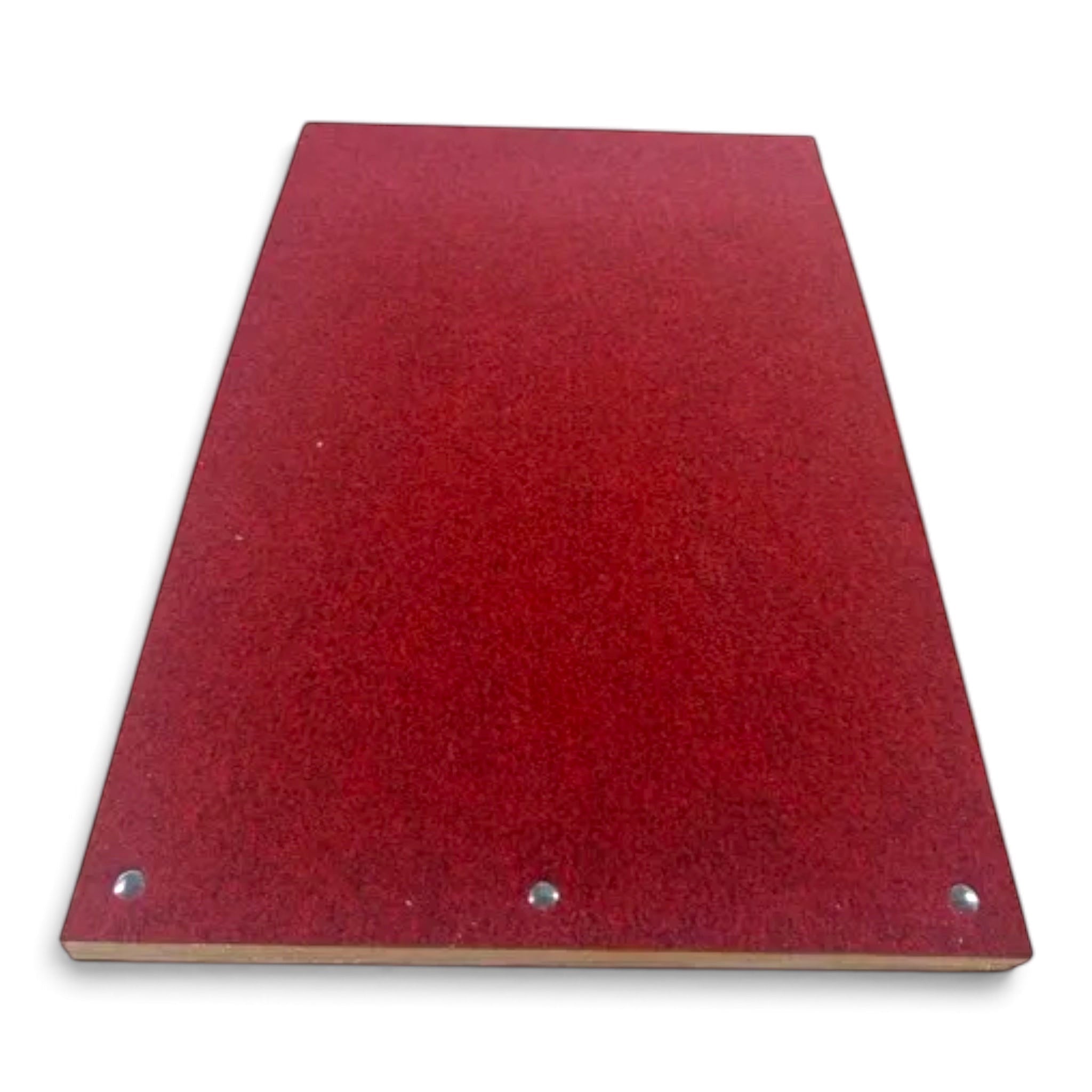 UK Gym Pits junior gymnastics training springboard with a red antimicrobial carpet surface and birch ply base