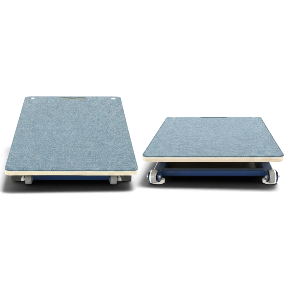 UK Gym Pits junior gymnastics springboard with blue carpeted birch ply surface and powder coated steel frame