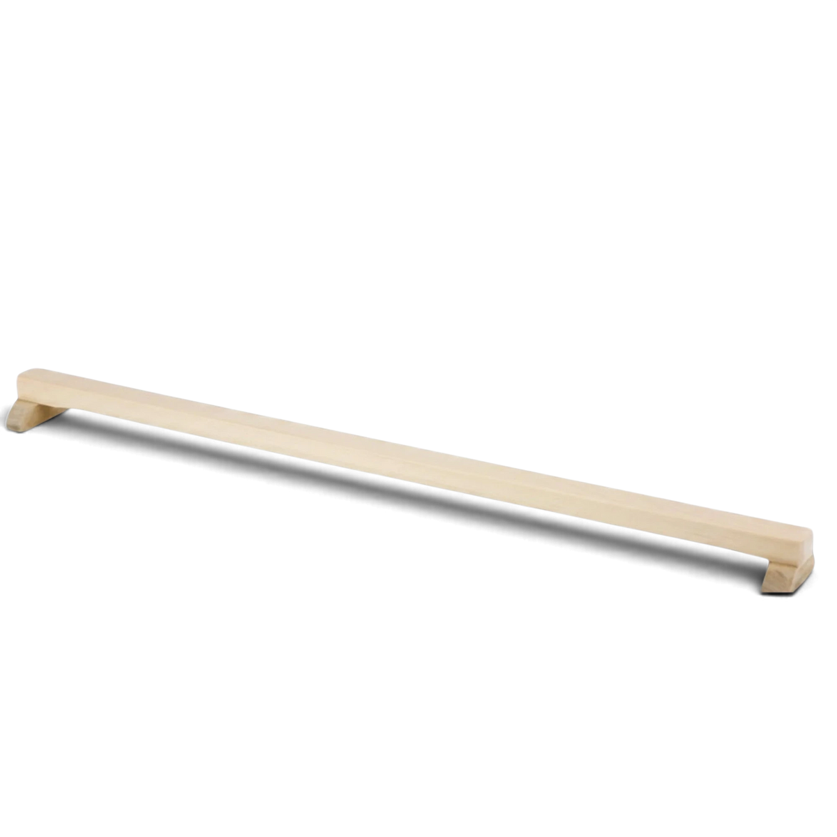UK Gym Pits junior balance beam made from natural timber with sturdy support legs and non-marking rubber feet.