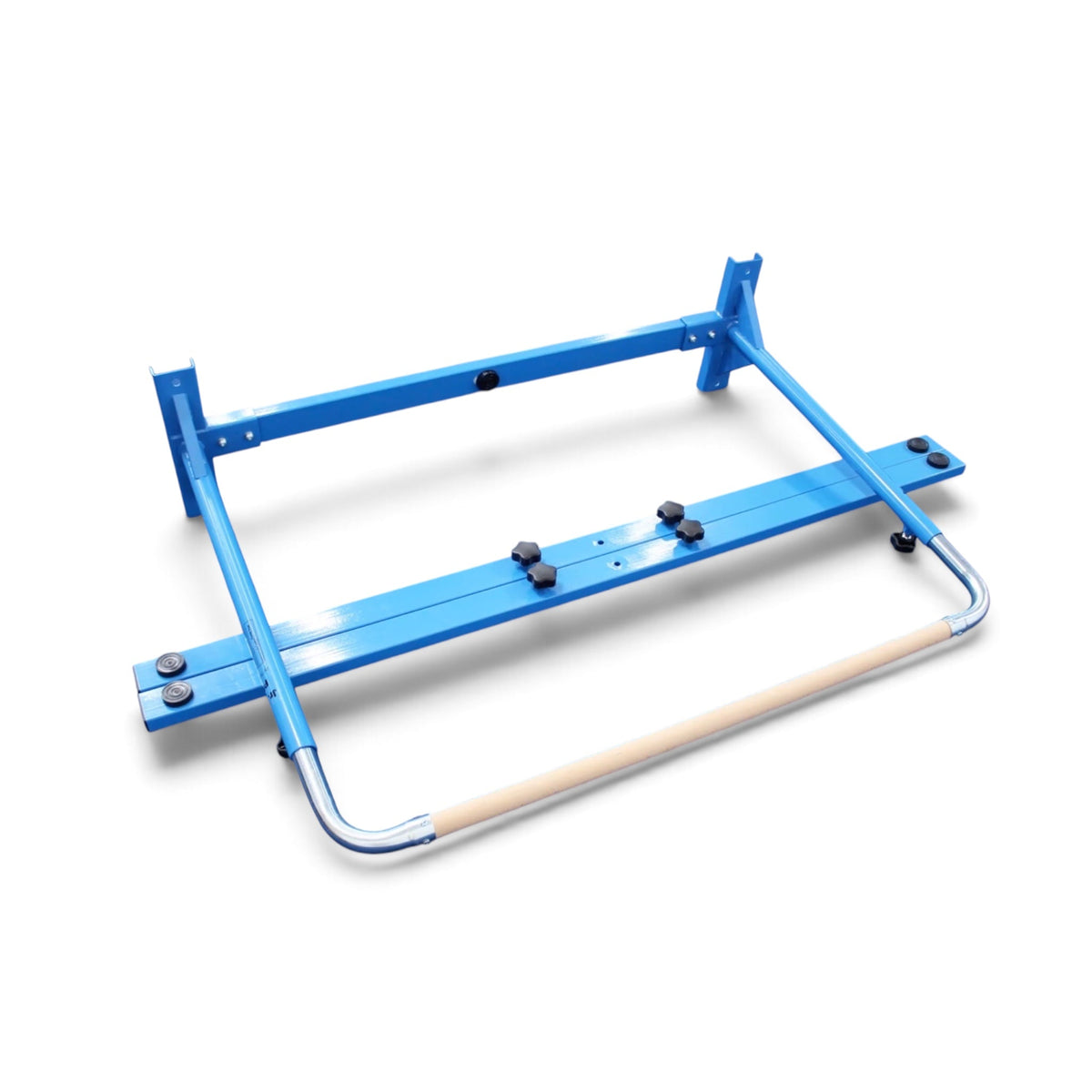 UK Gym Pits Junior Training Bar Pro in blue with a solid wood bar and adjustable steel frame for home gymnastics