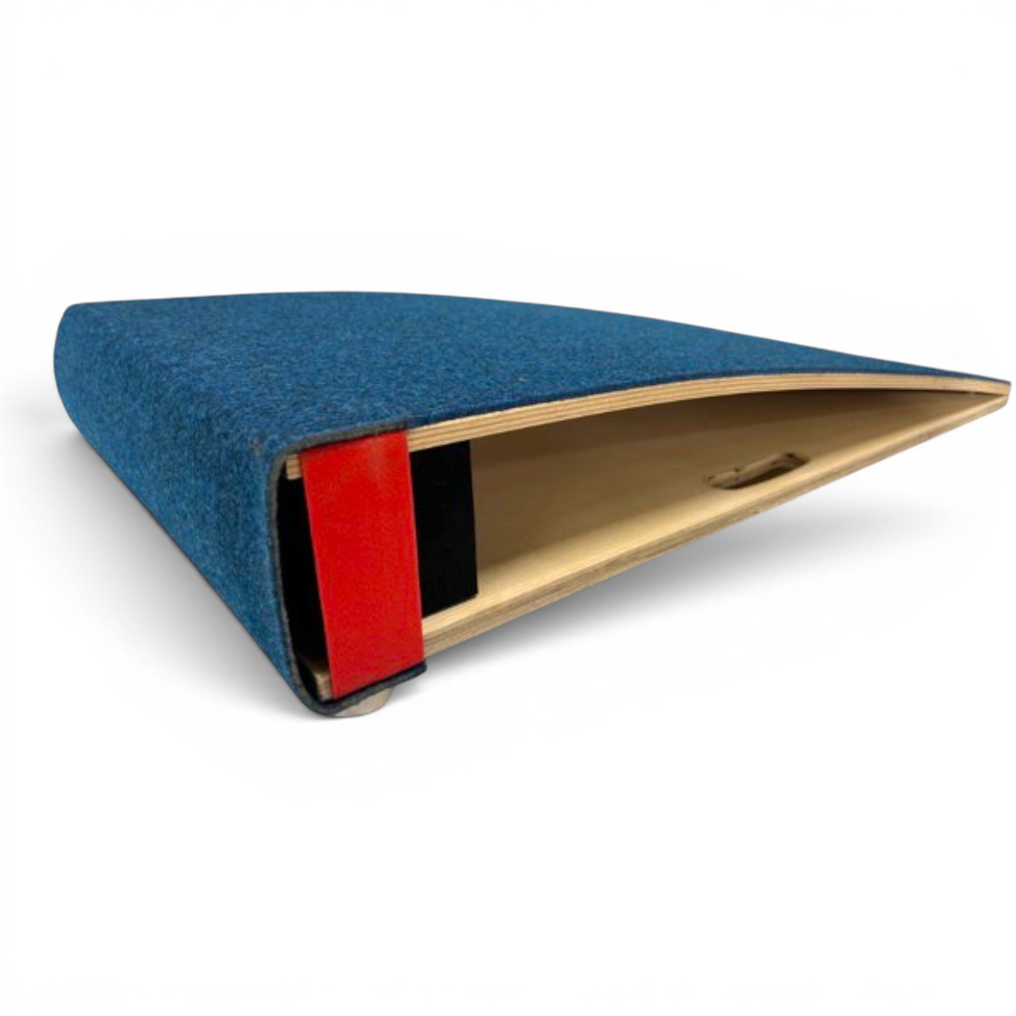 UK Gym Pits junior short training springboard made of birch plywood with blue antimicrobial carpet and red strap